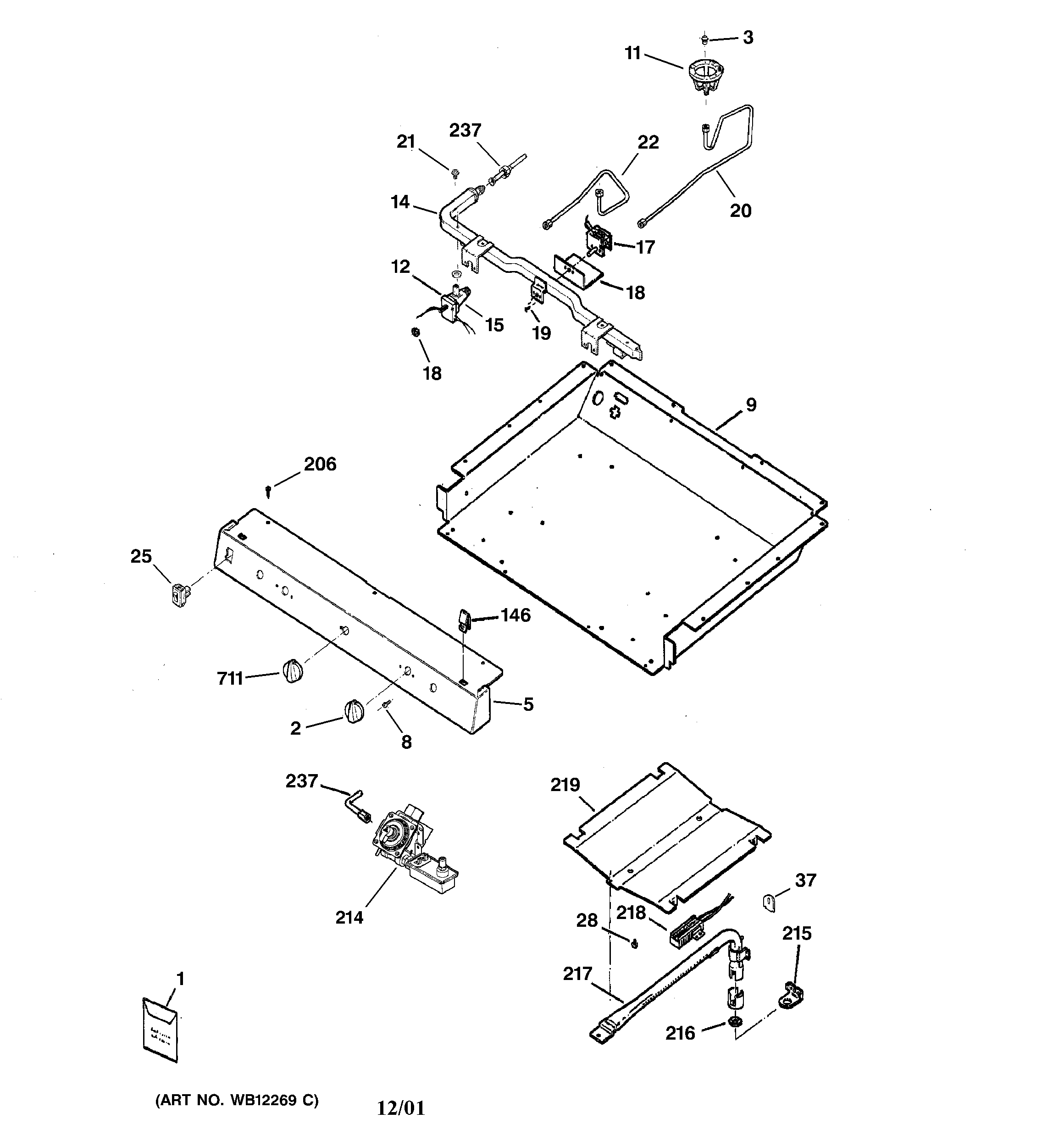 GE JGBS22BEA5WH gas & burner parts diagram