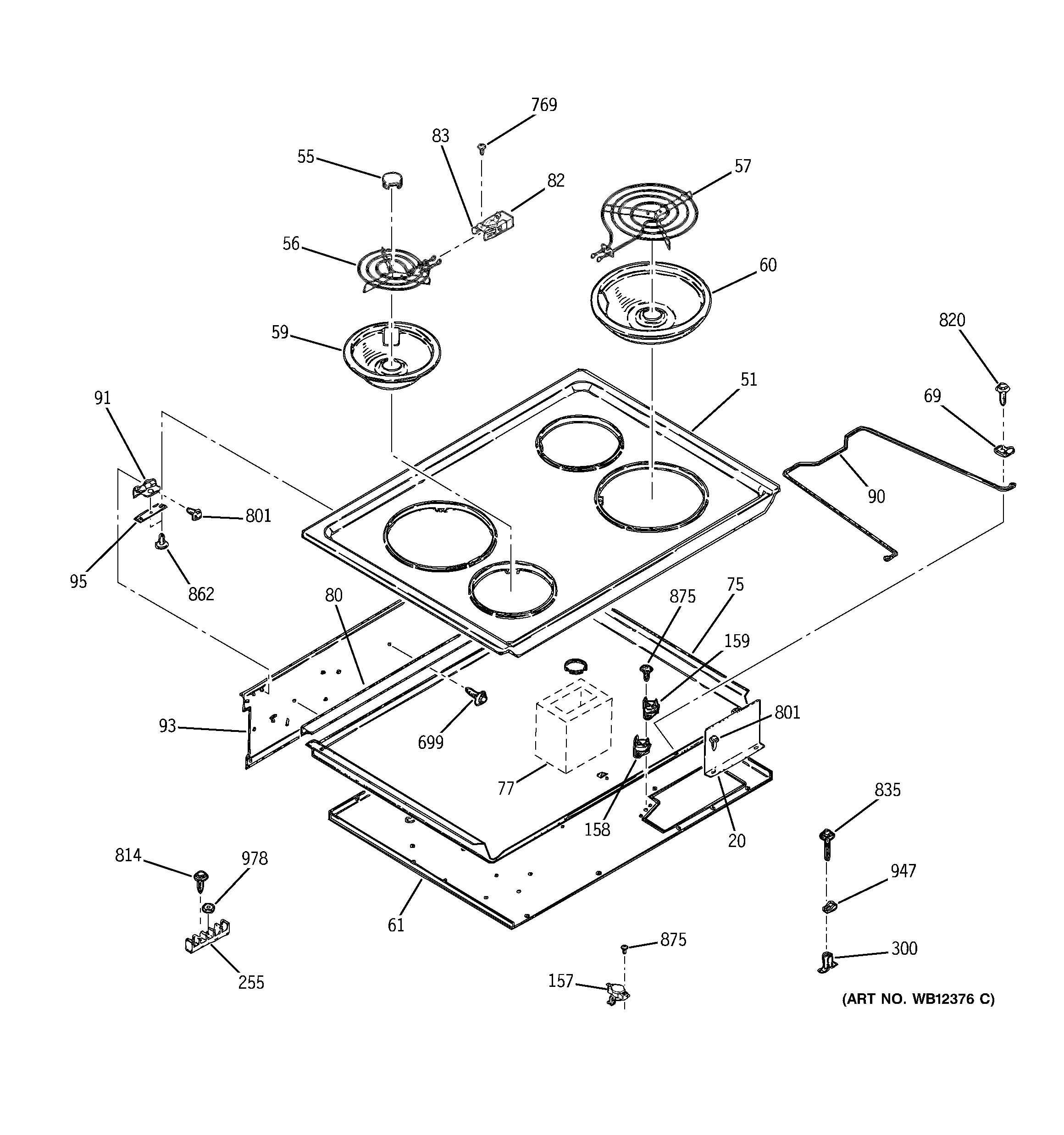 GE JDP39BW5BB cooktop diagram