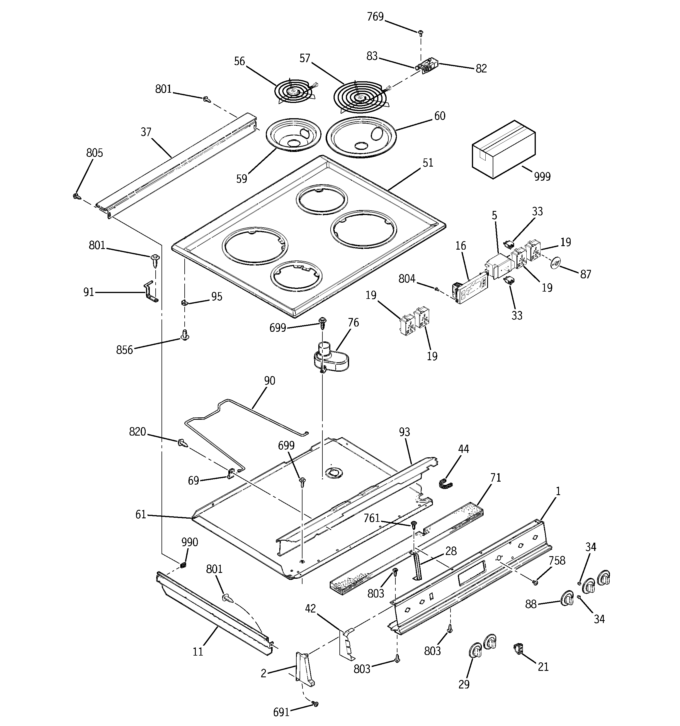 GE JSS16PD1AD control panel & cooktop diagram