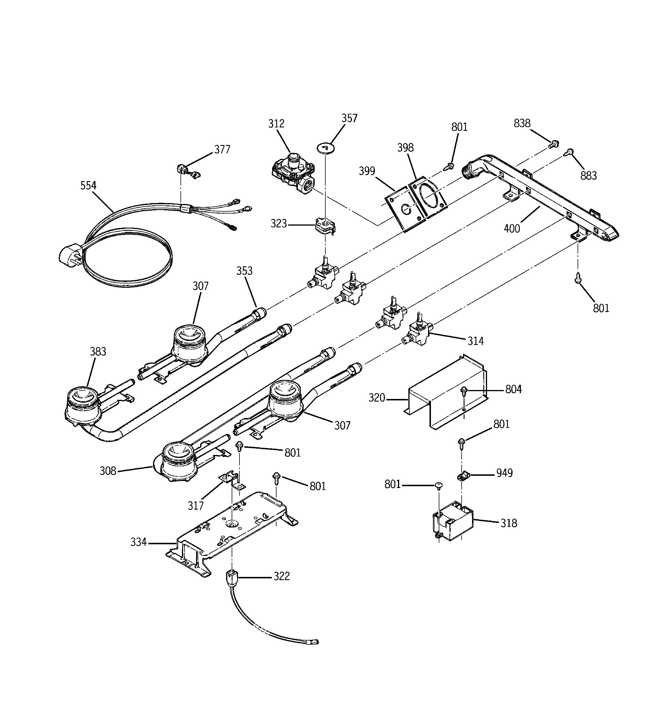 GE JGP319EV1CT gas & burner parts diagram