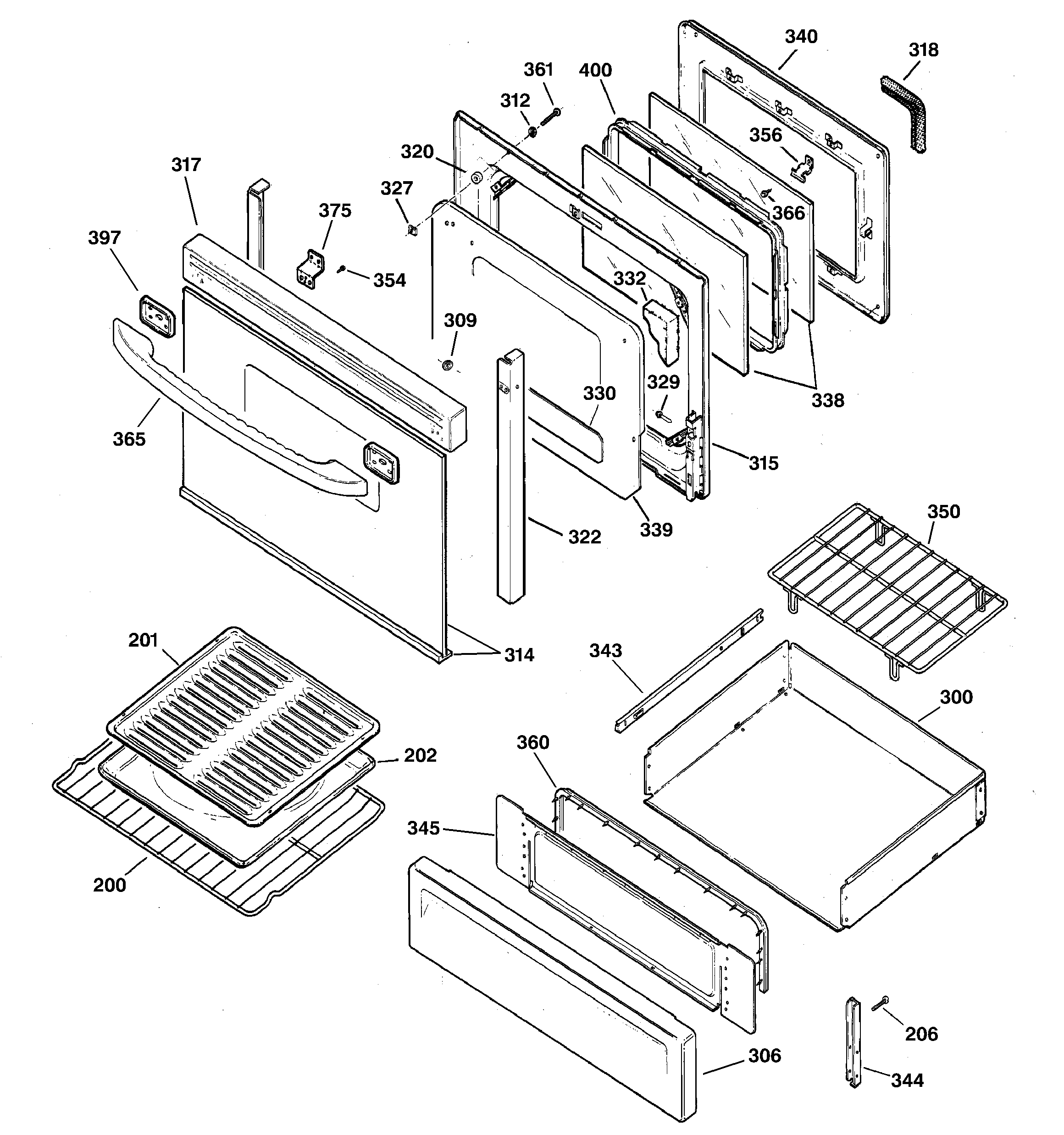 GE JGBP79MEB3BC door & drawer parts diagram