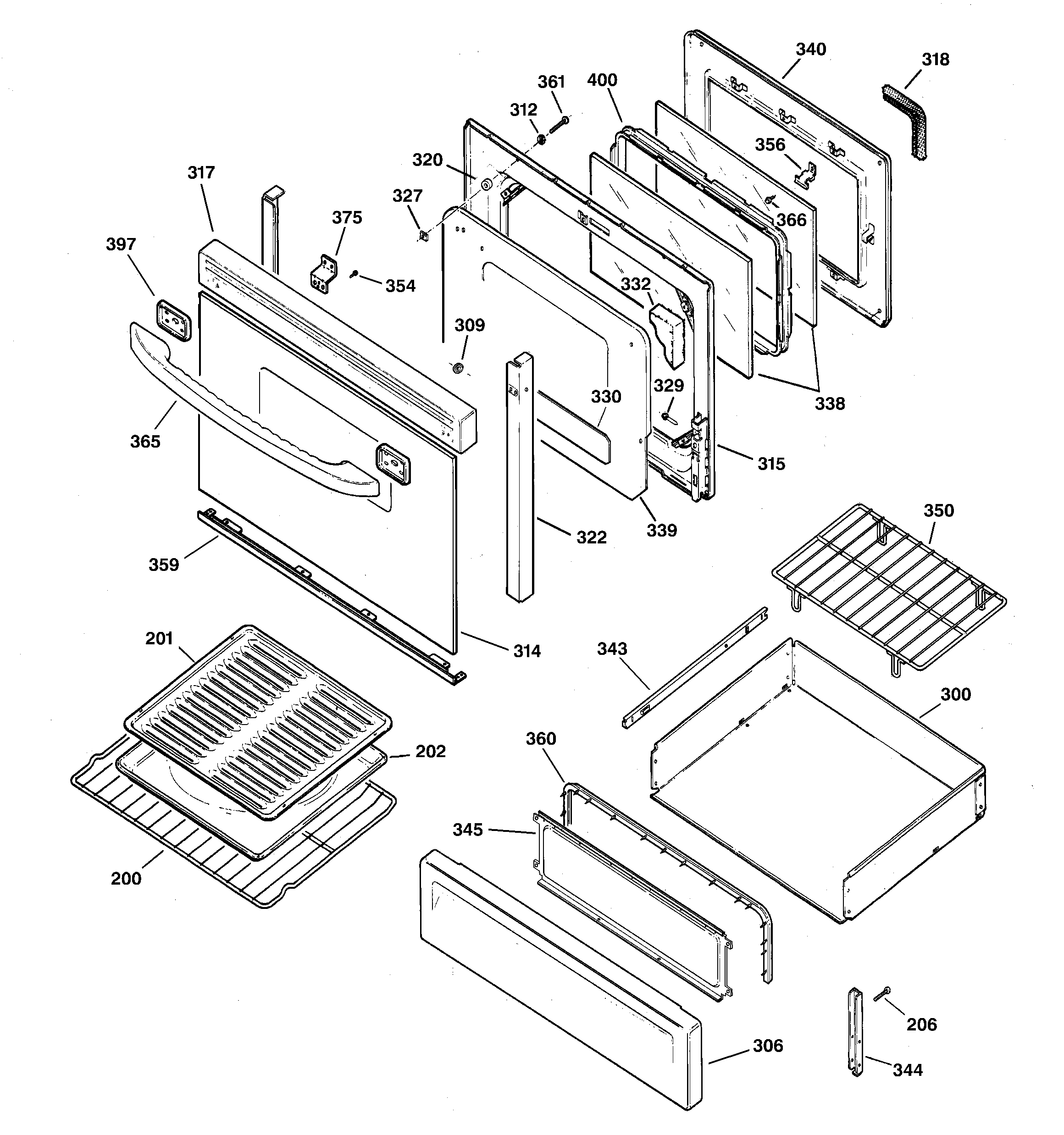 GE JGBP85AEB5AA door & drawer parts diagram