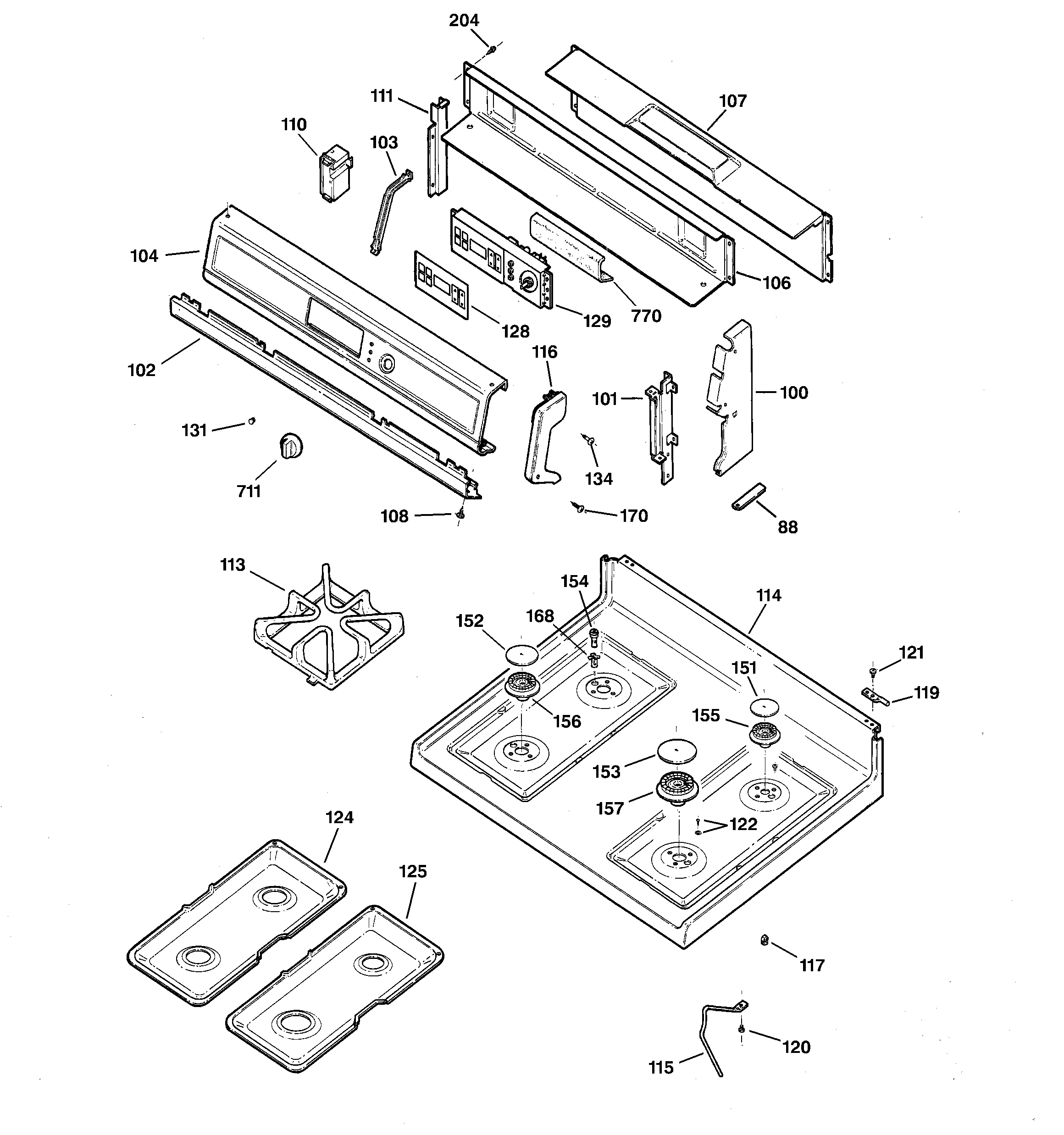 Hotpoint RGB845WEC2WW control panel & cooktop diagram