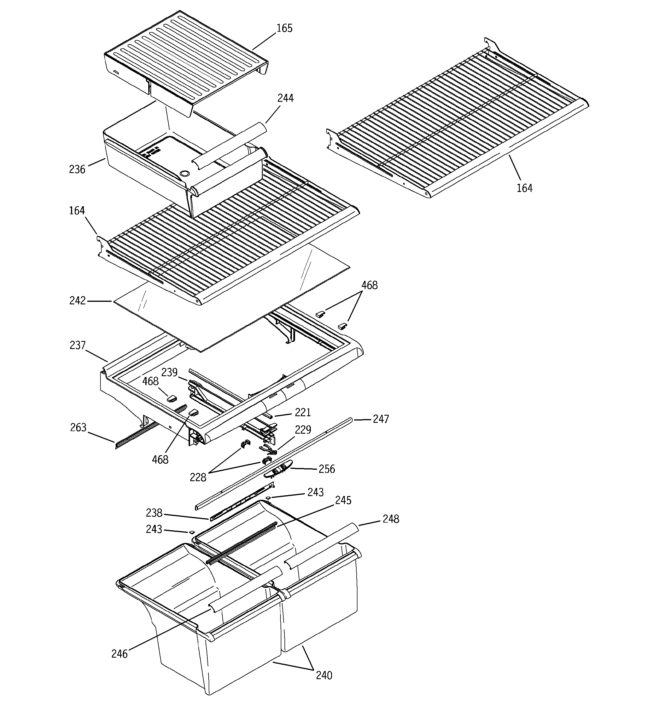 Hotpoint HTS22CBMARWW fresh food shelves diagram