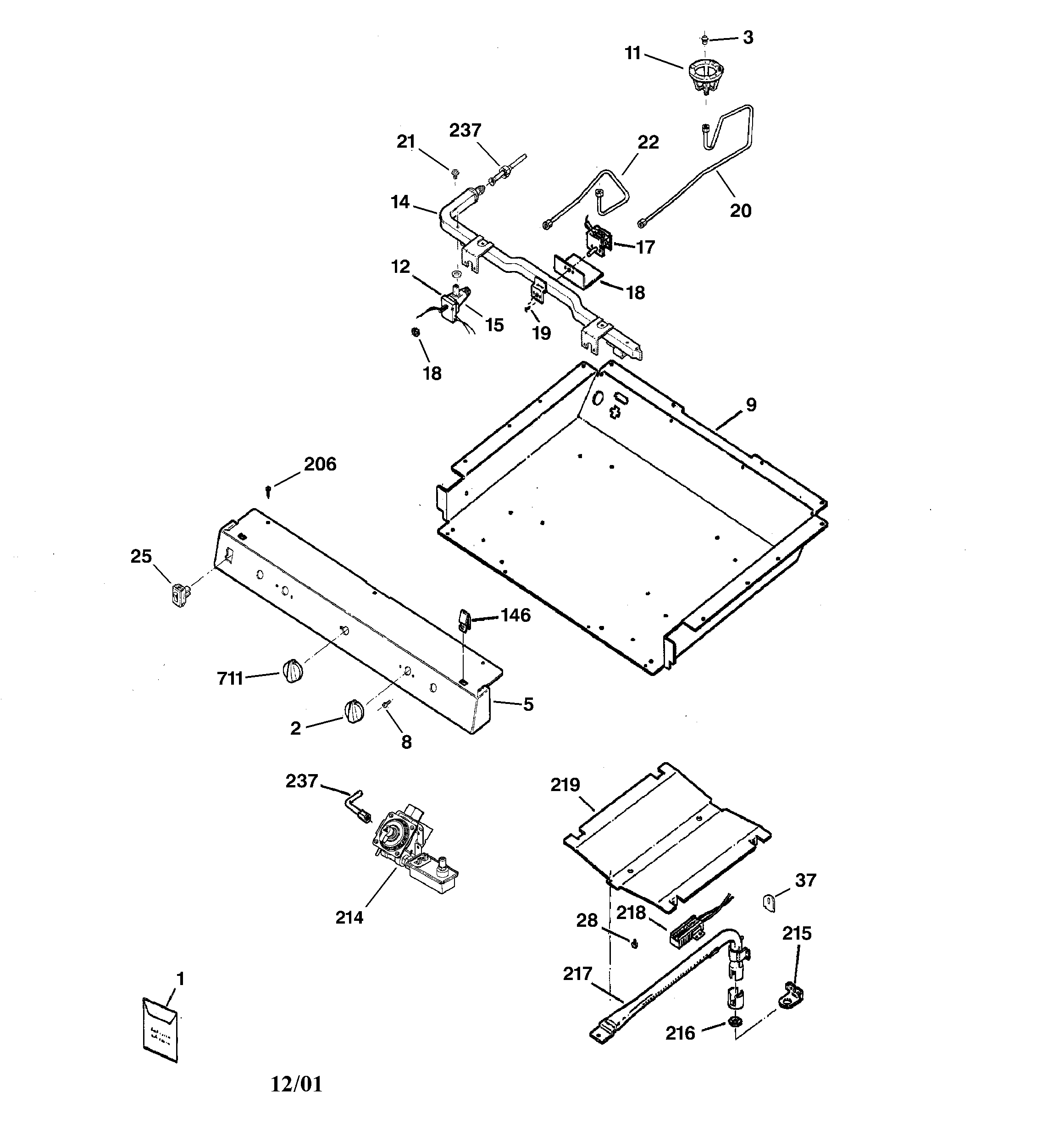 Kenmore 36275192101 gas & burner parts diagram