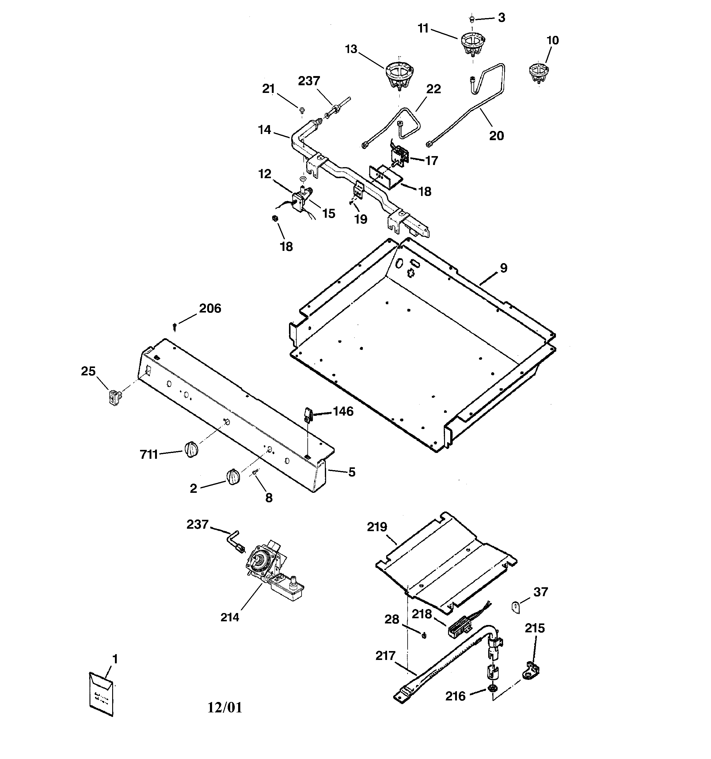 Kenmore 36275211102 gas & burner parts diagram