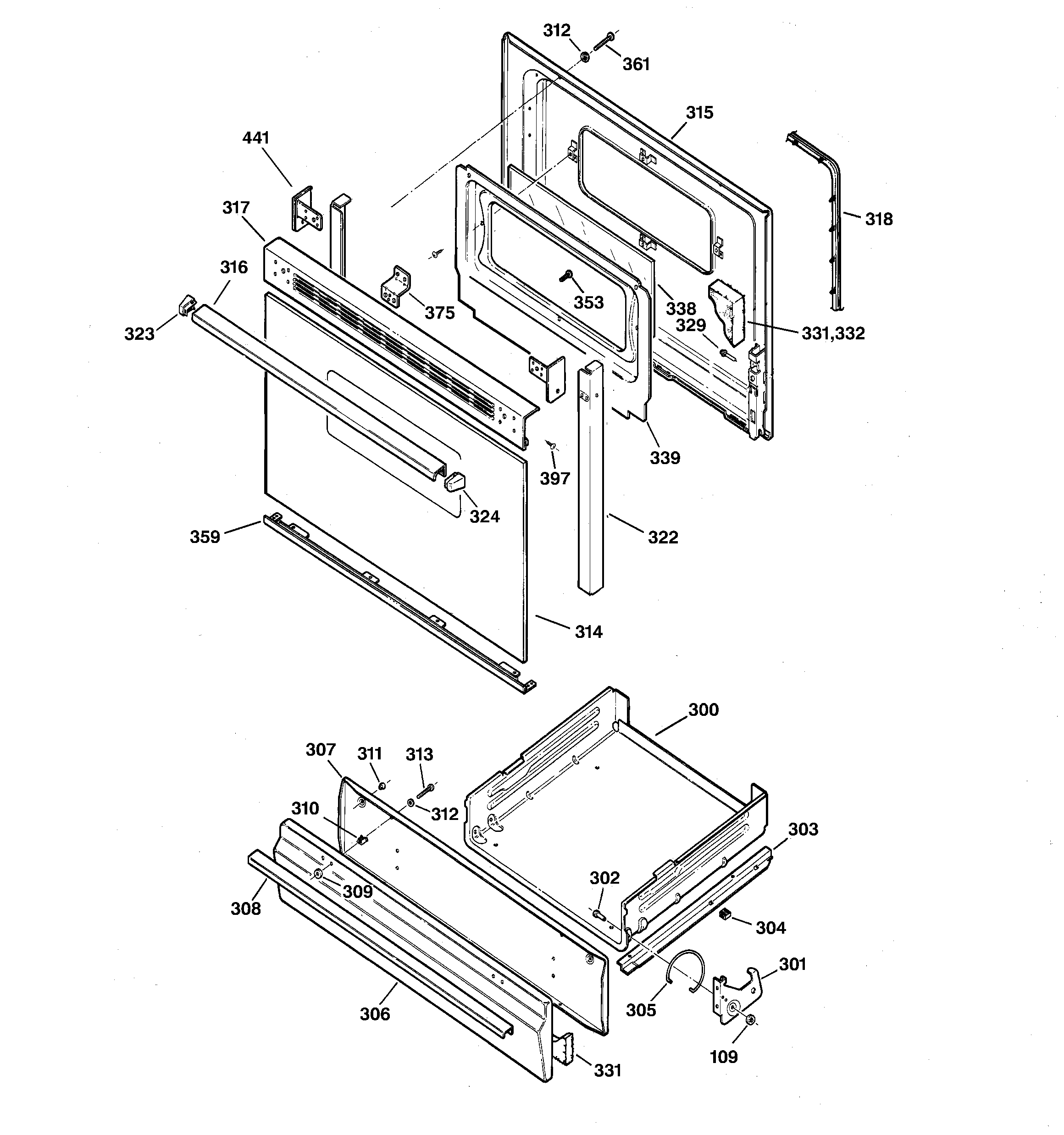 Kenmore 36275211102 door & drawer parts diagram