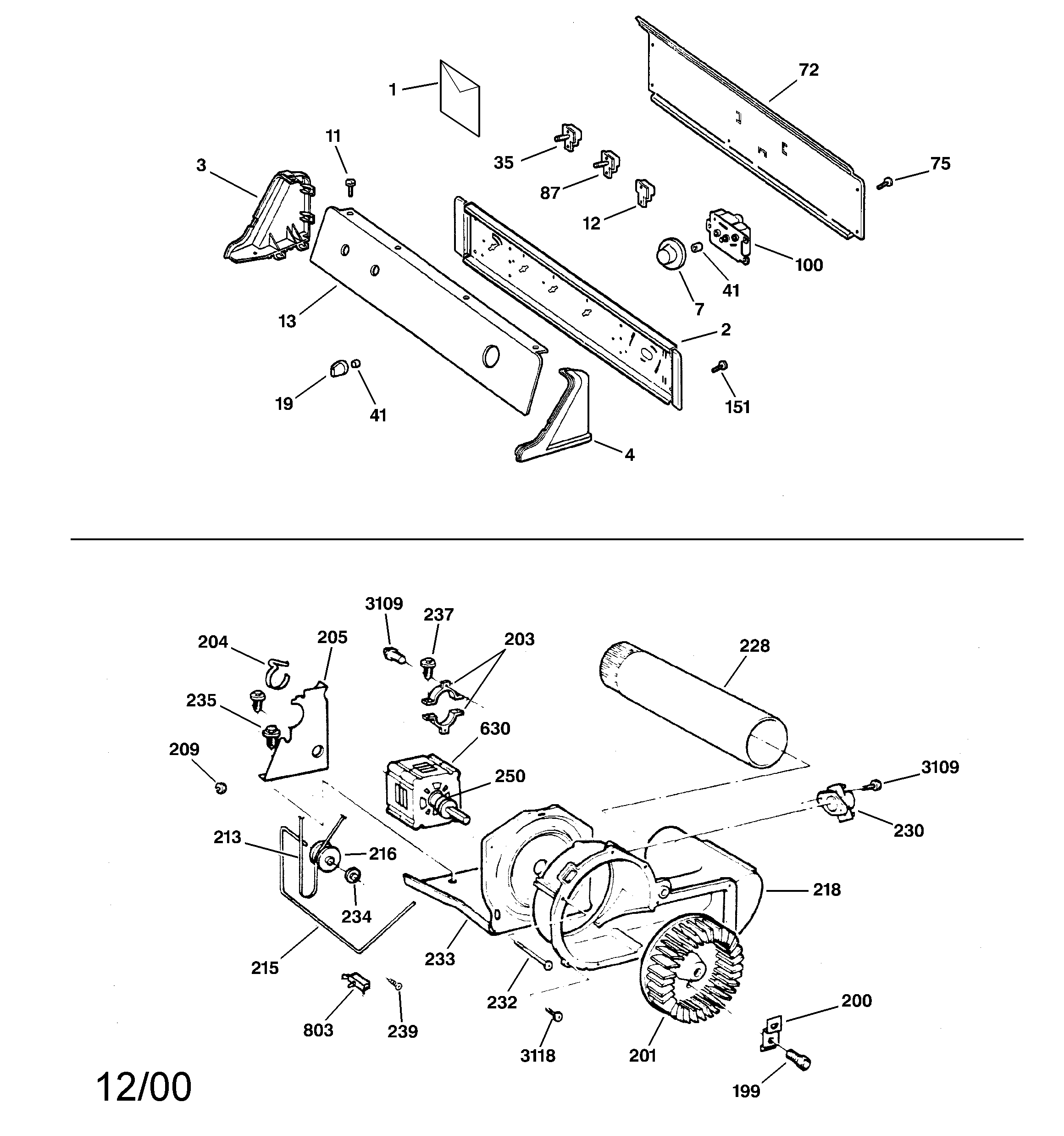 GE DX4500GA1WW backsplash, blower & drive assembly diagram