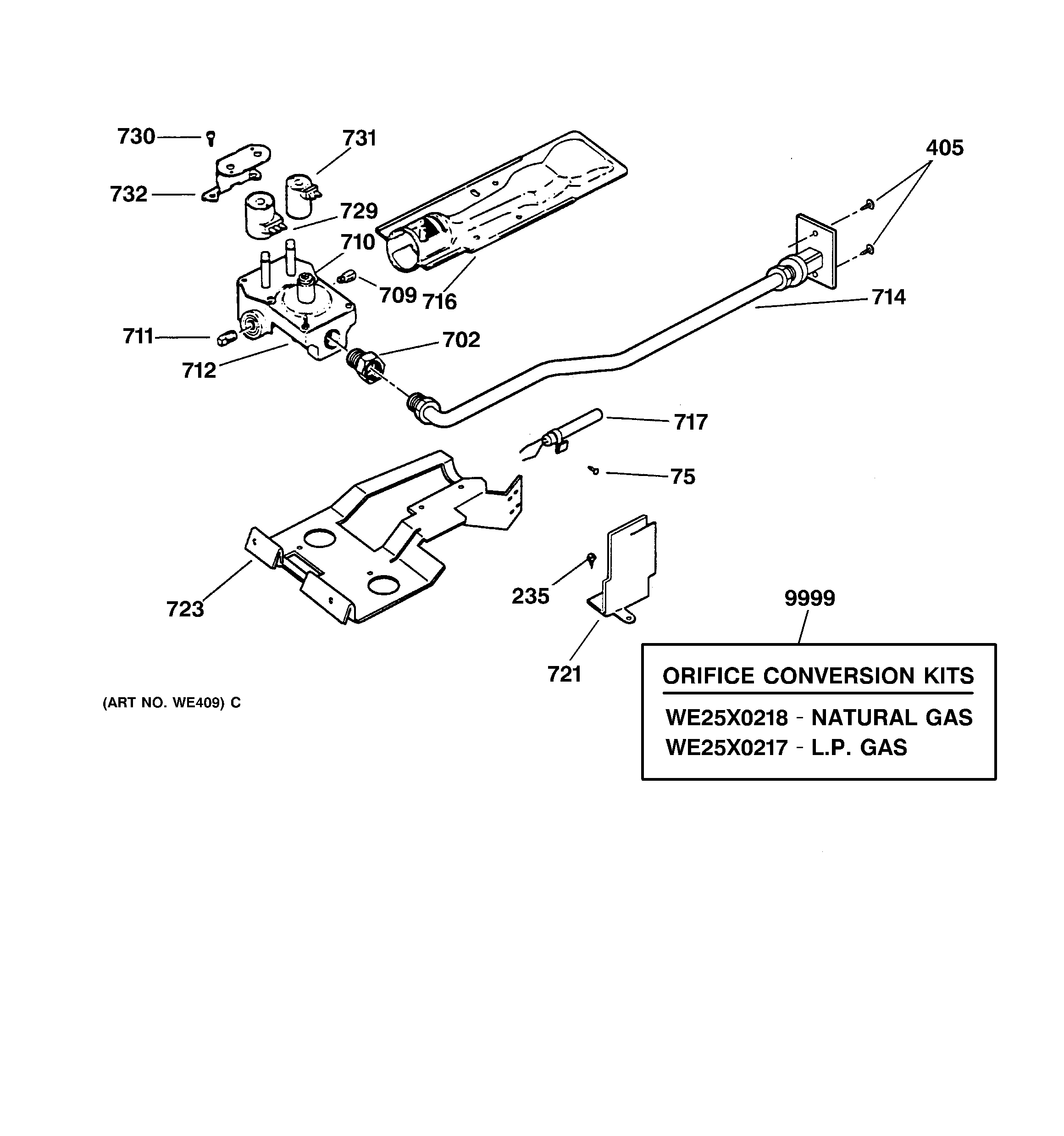 GE DX4500GA1WW gas valve & burner assembly diagram