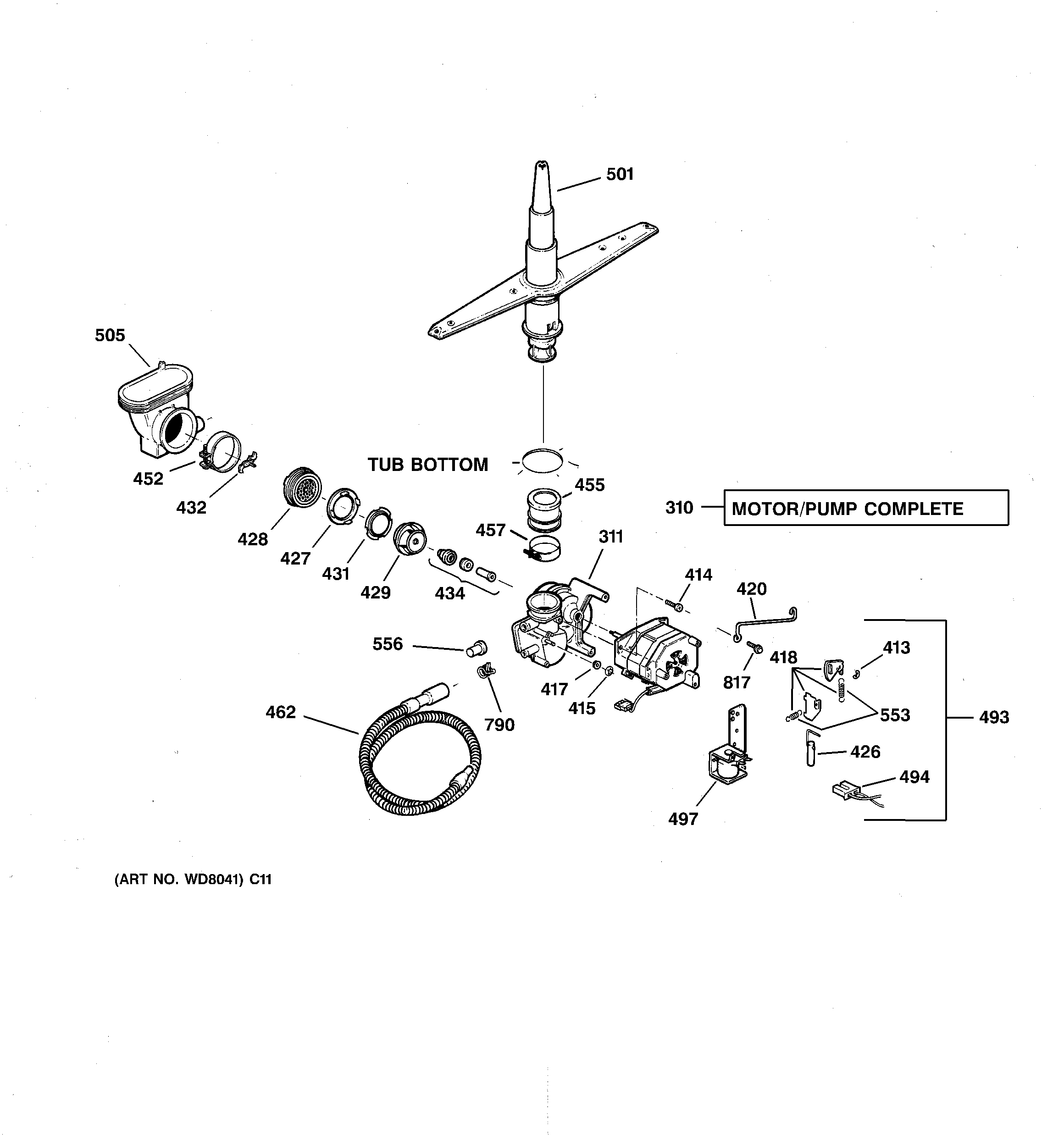 GE GSD3855F00CC motor-pump mechanism diagram