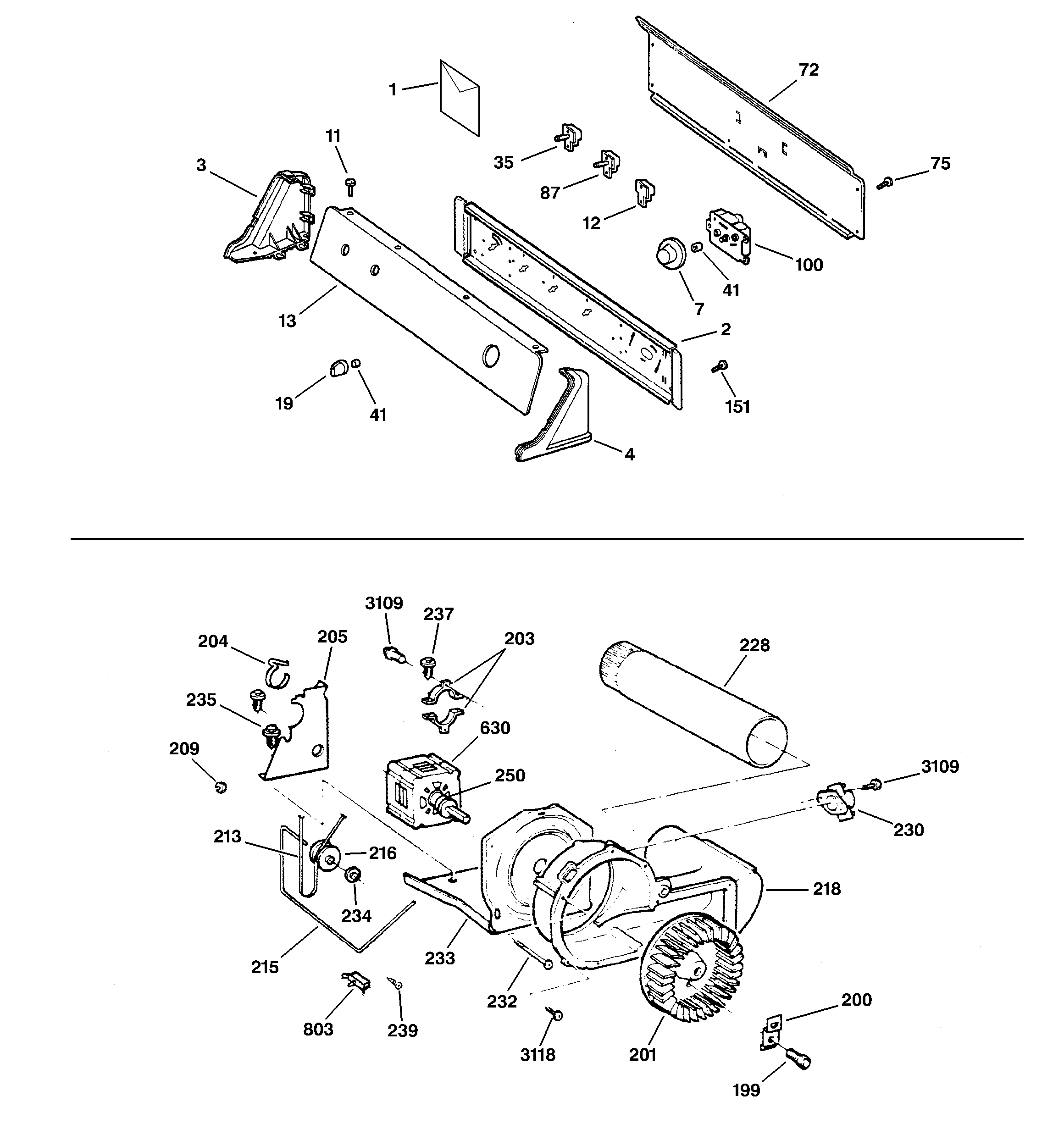 GE DX4500GA2WW backsplash, blower & drive assembly diagram