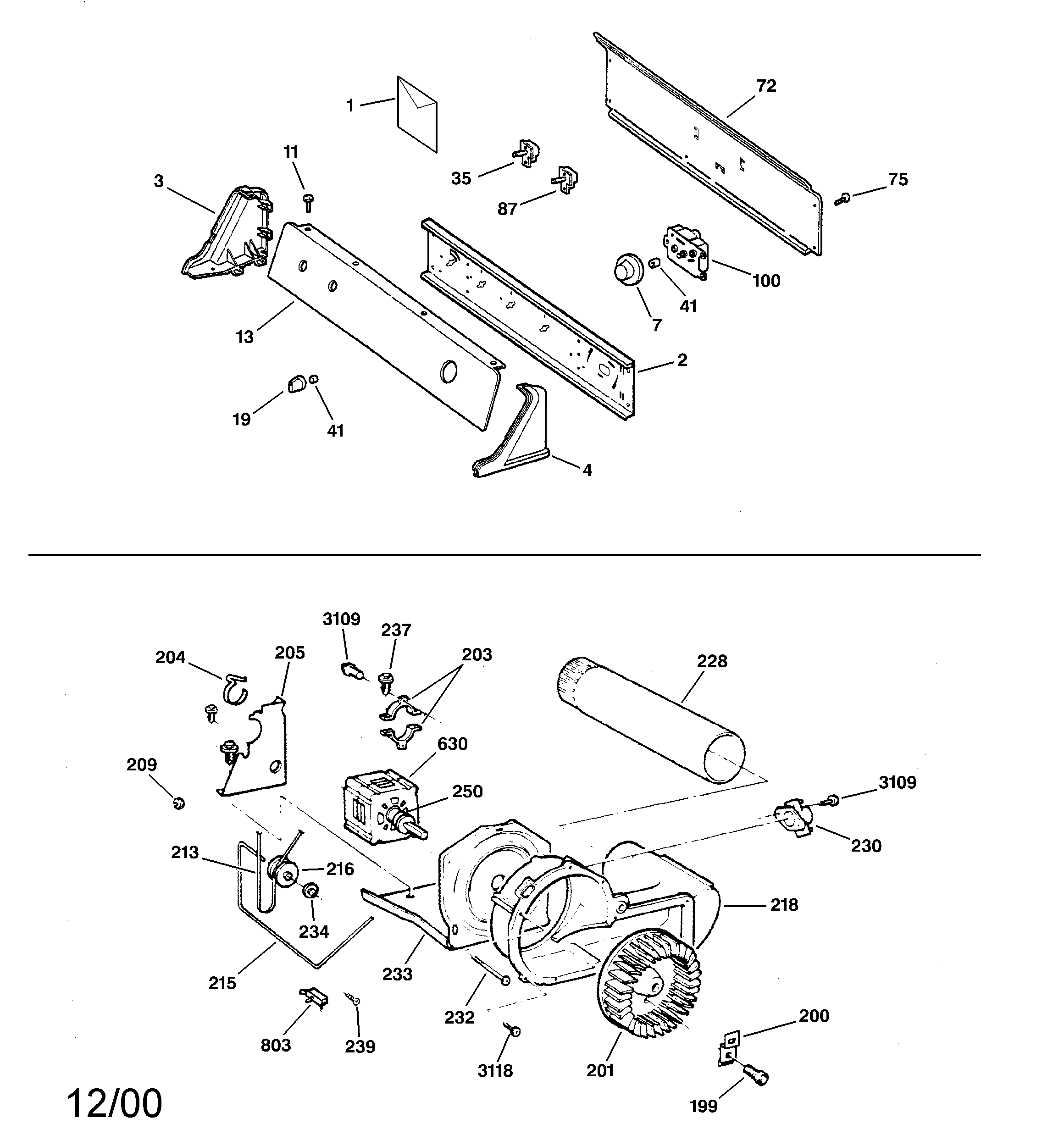 GE DHSR333GA1WB backsplash, blower & motor diagram