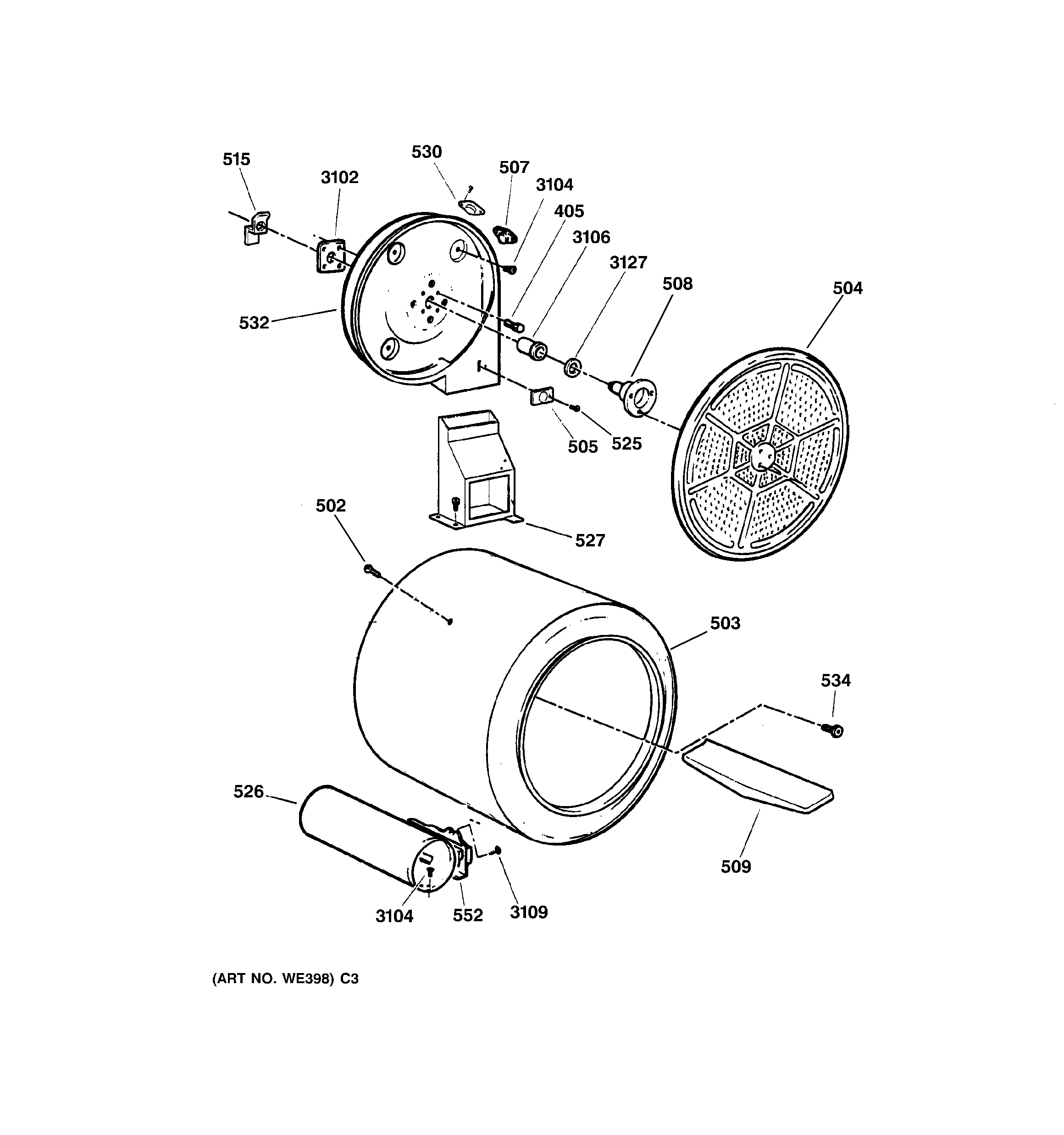 GE DHSR333GA1WB drum diagram