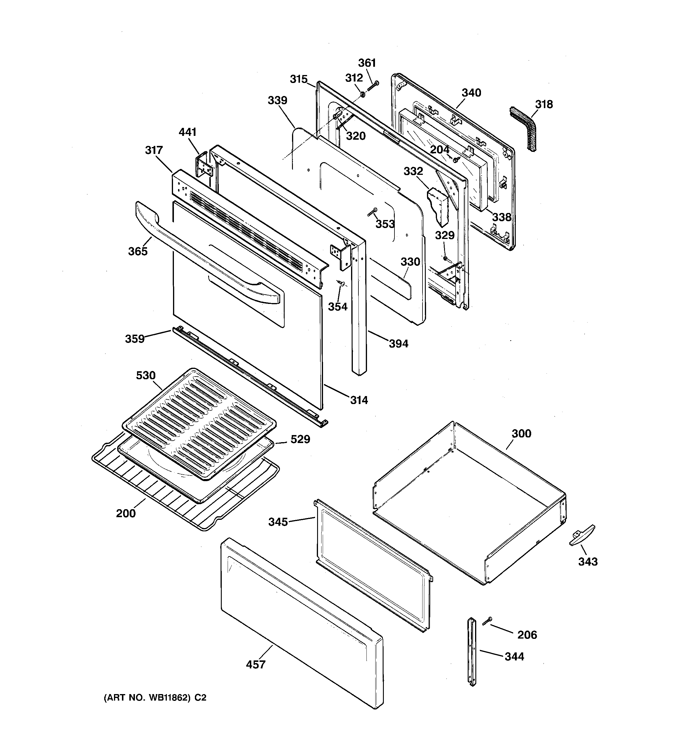 GE JBP61WC1WW door & drawer parts diagram