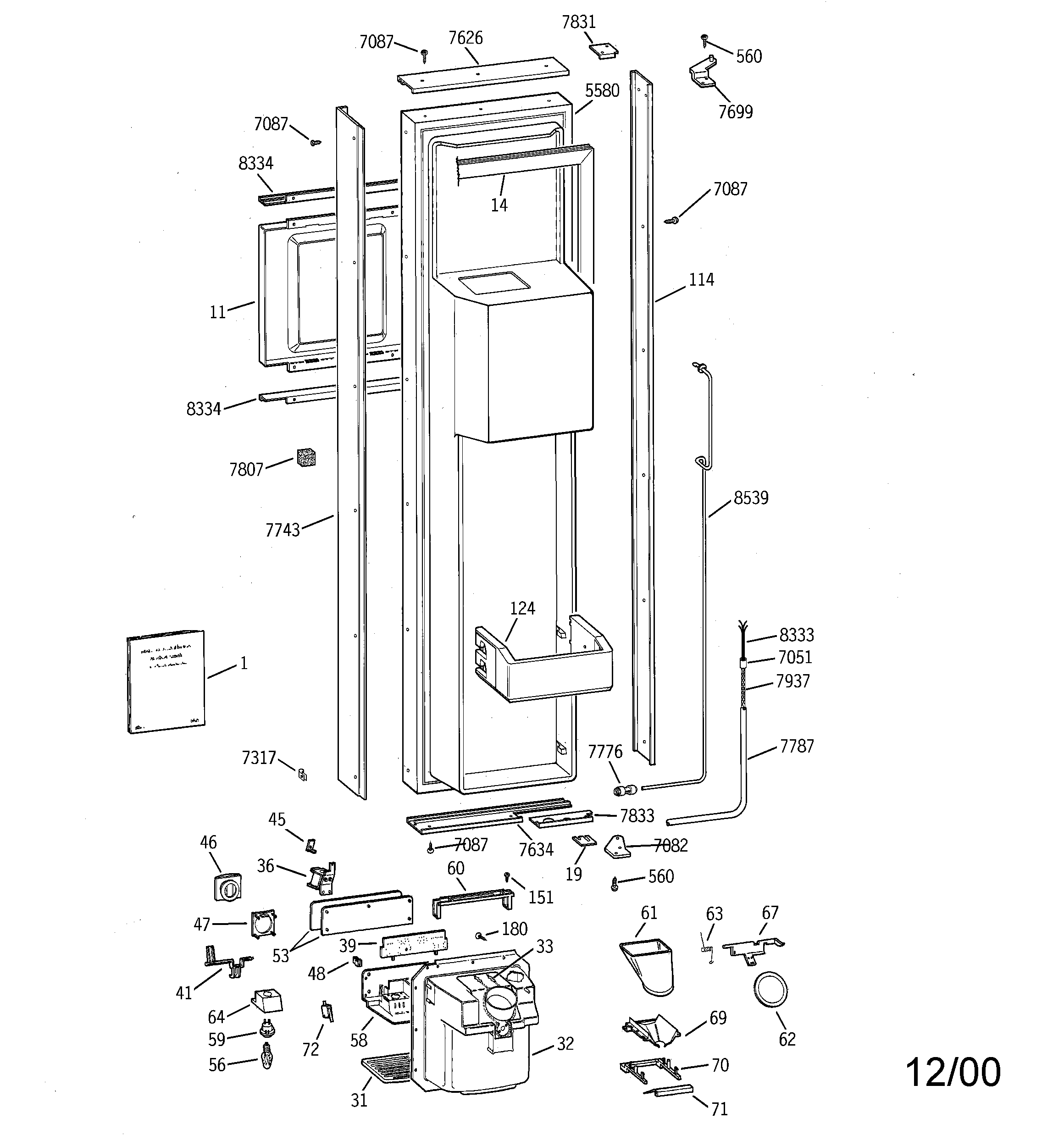 GE ZISW36DCB freezer door diagram