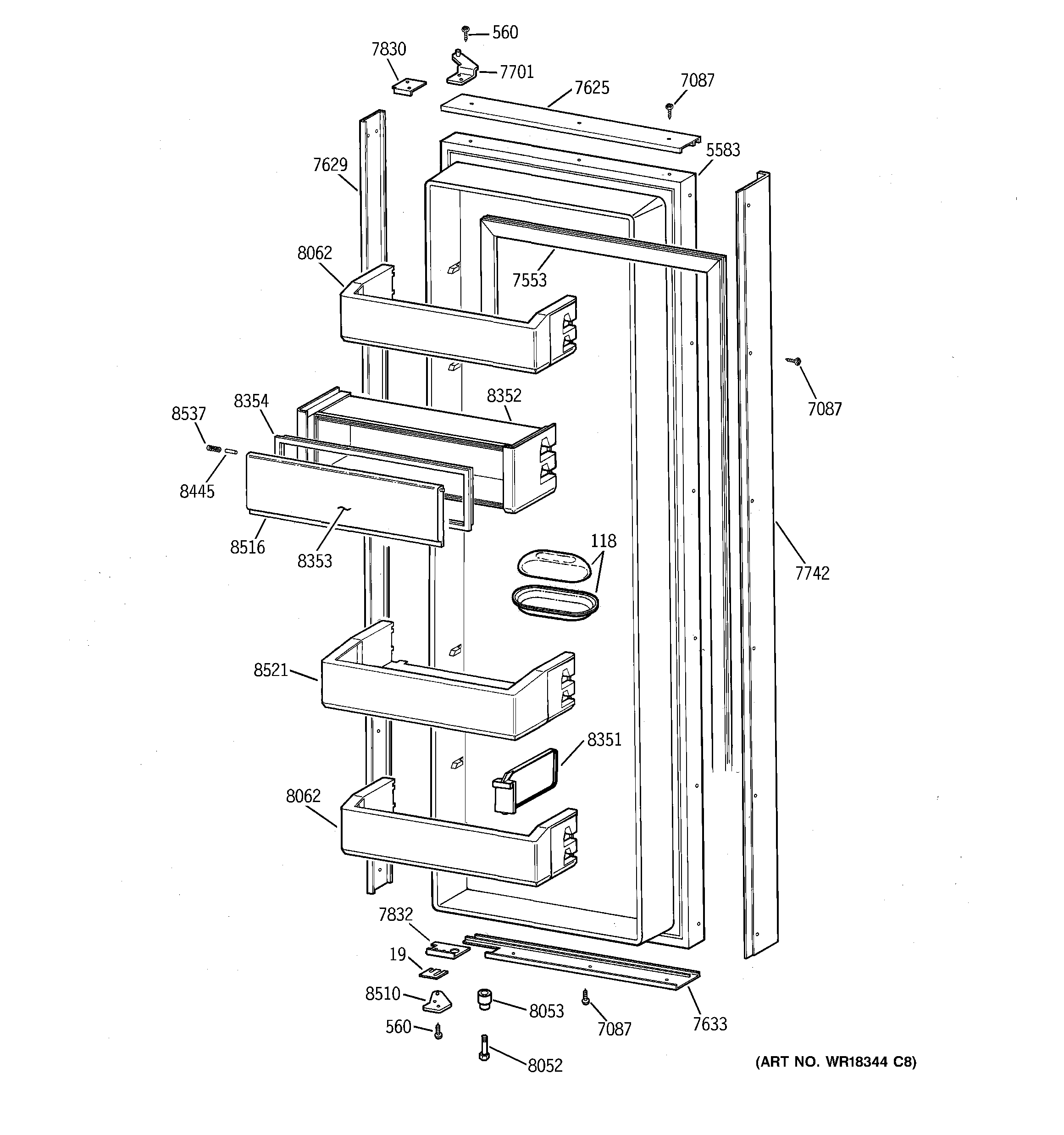 GE ZISW36DCB fresh food door diagram