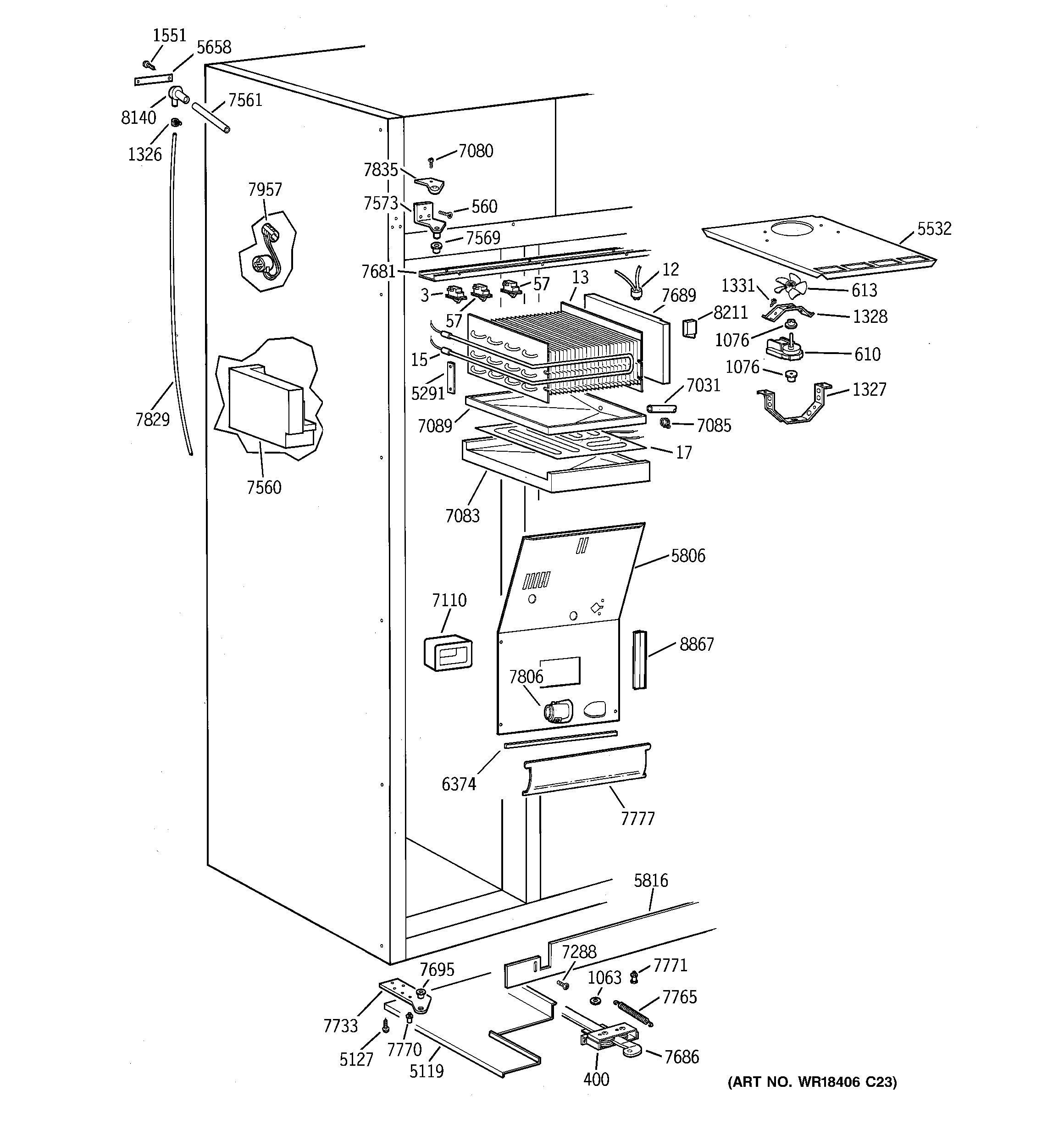 GE ZISW36DCB freezer section diagram