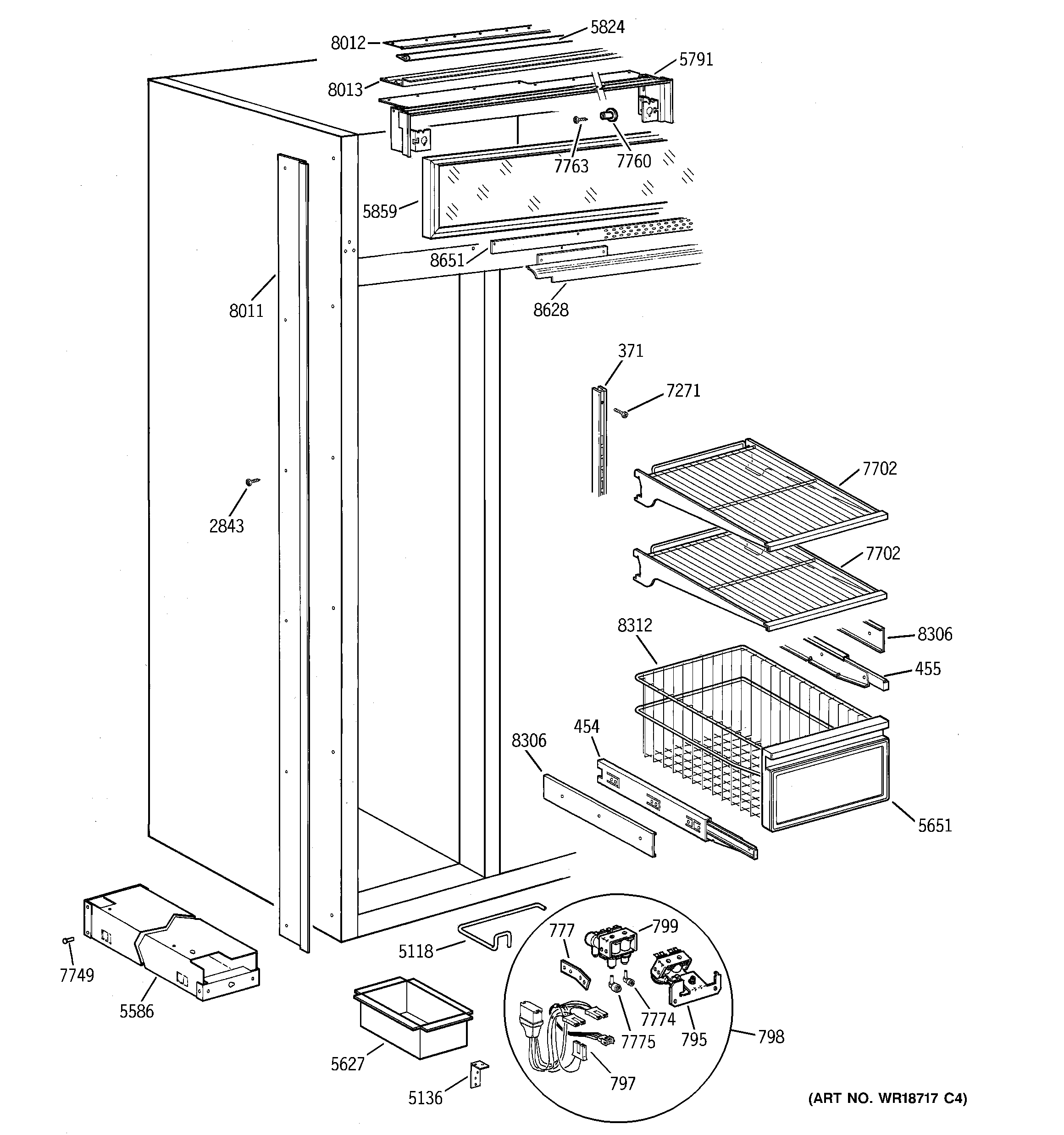 GE ZISW36DCB freezer section diagram