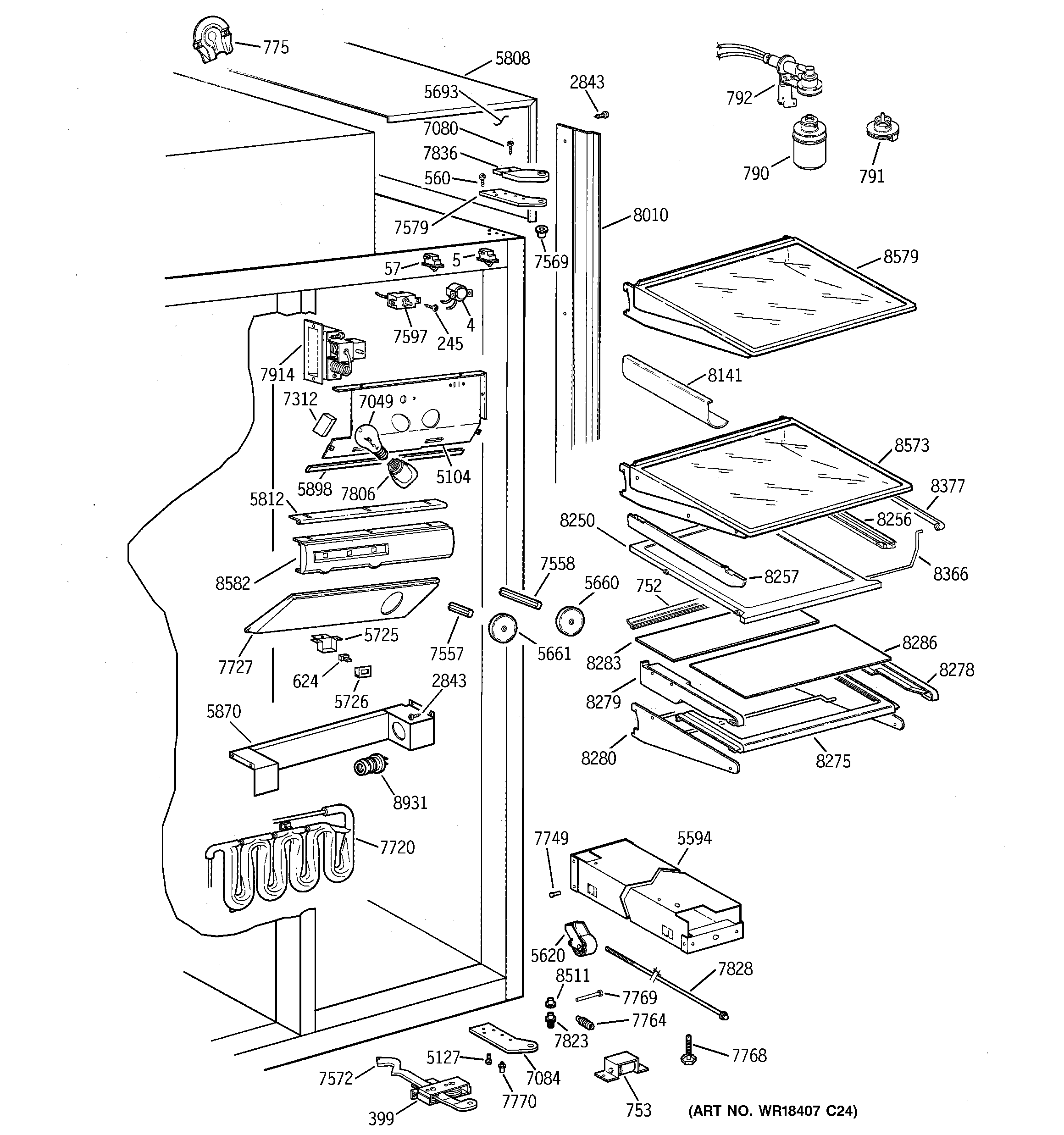 GE ZISW36DCB fresh food section diagram
