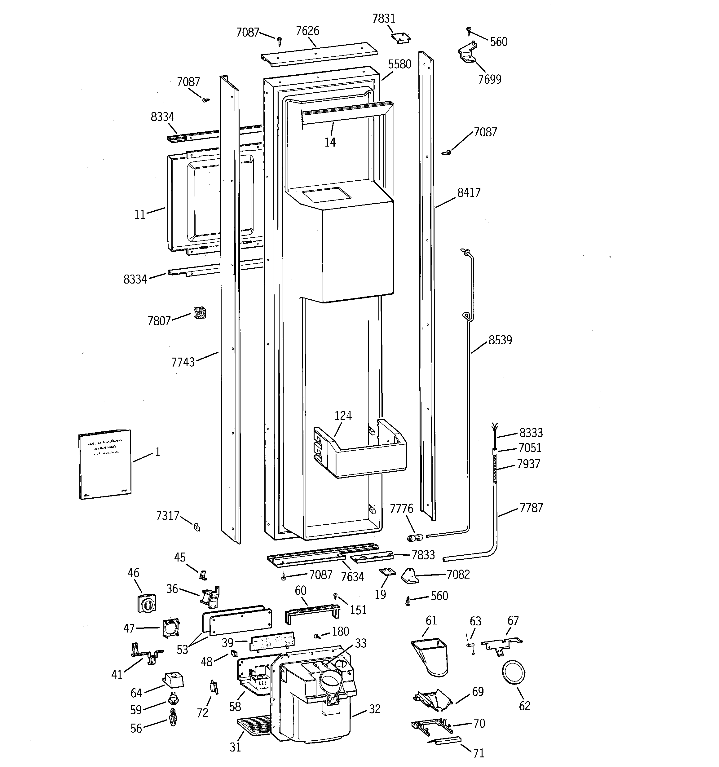 GE ZISW42DCB freezer door diagram