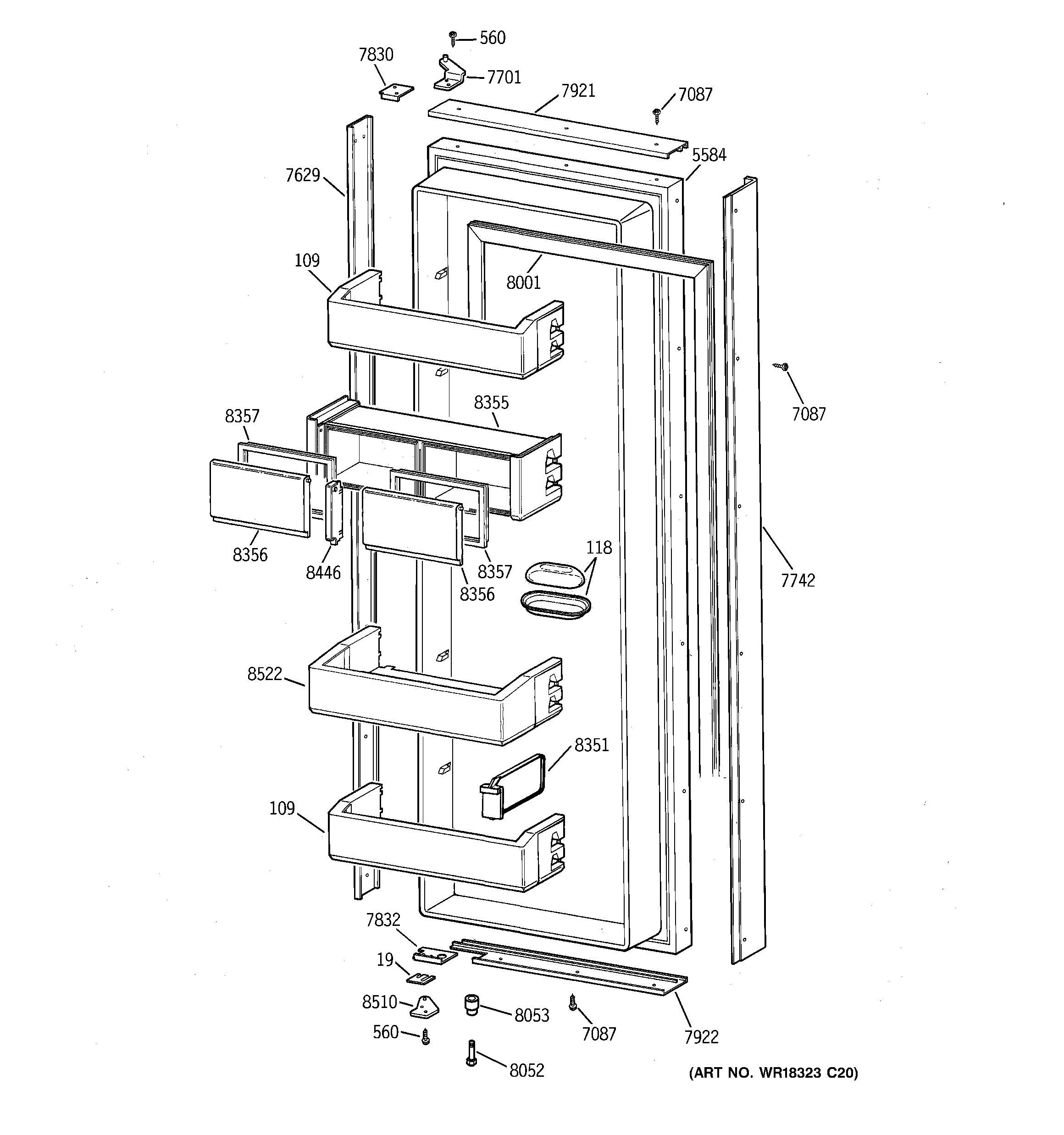 GE ZISW42DCB fresh food door diagram