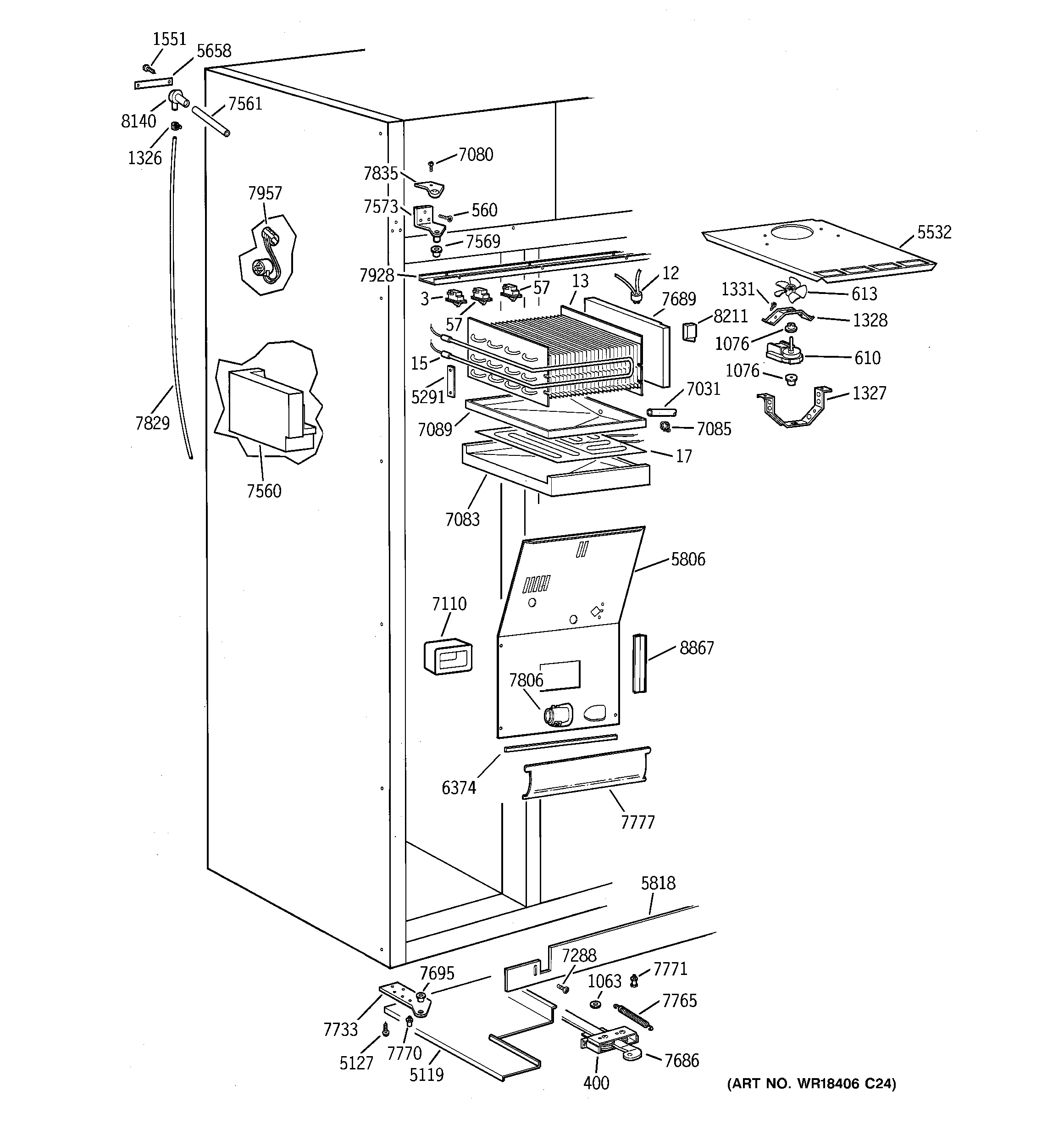 GE ZISW42DCB freezer section diagram