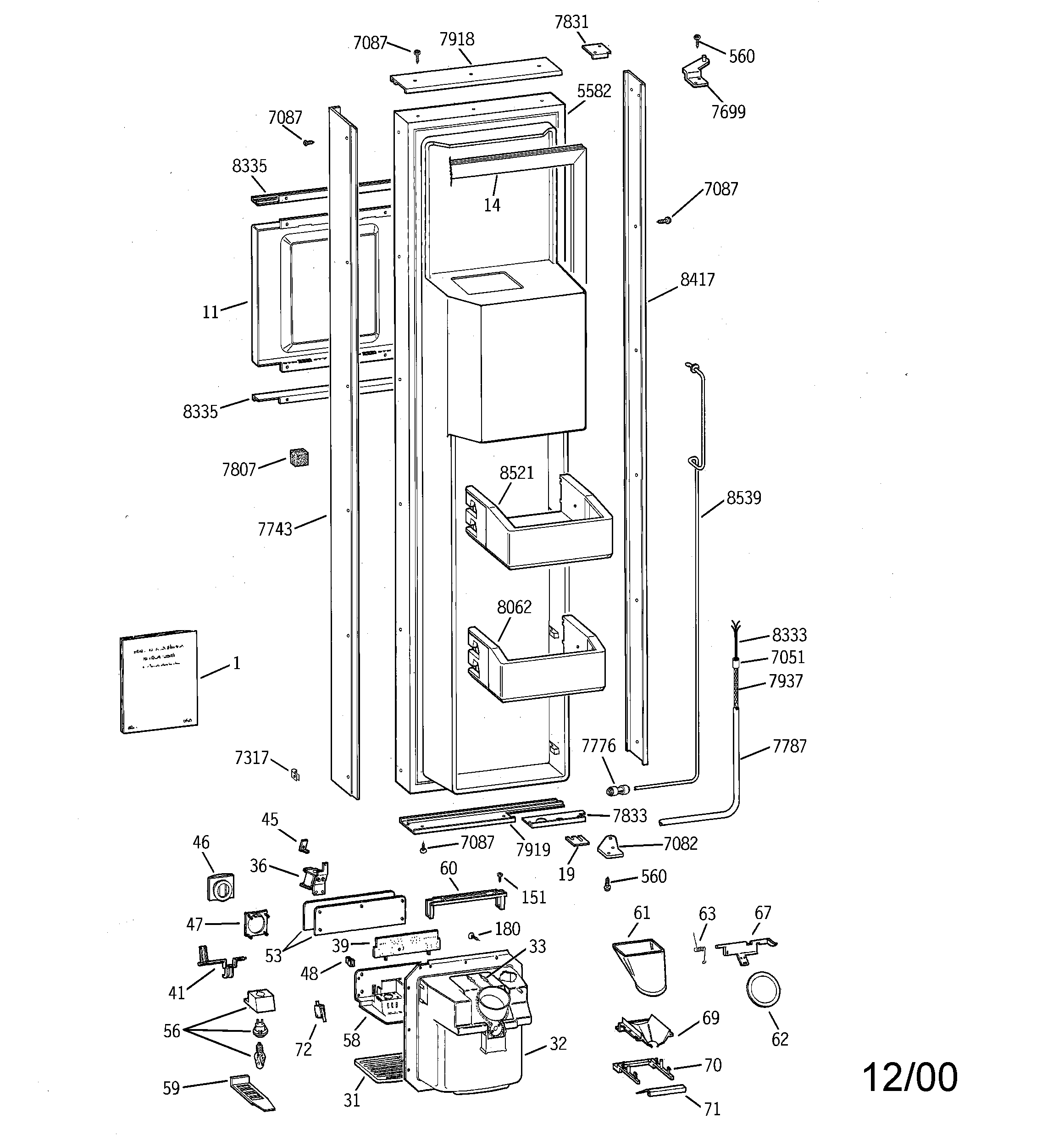 GE ZISB48DCB freezer door diagram