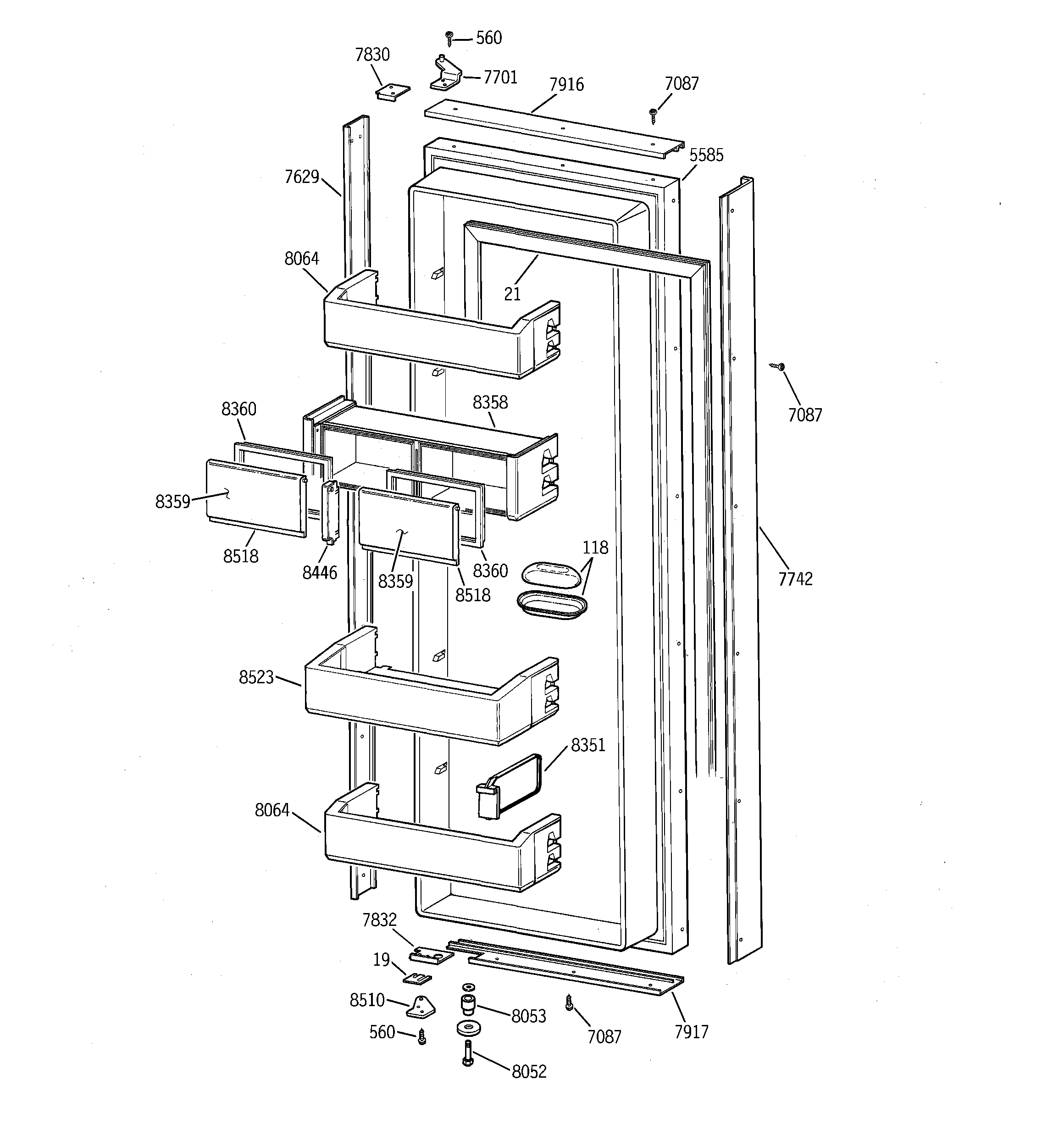 GE ZISB48DCB fresh food door diagram