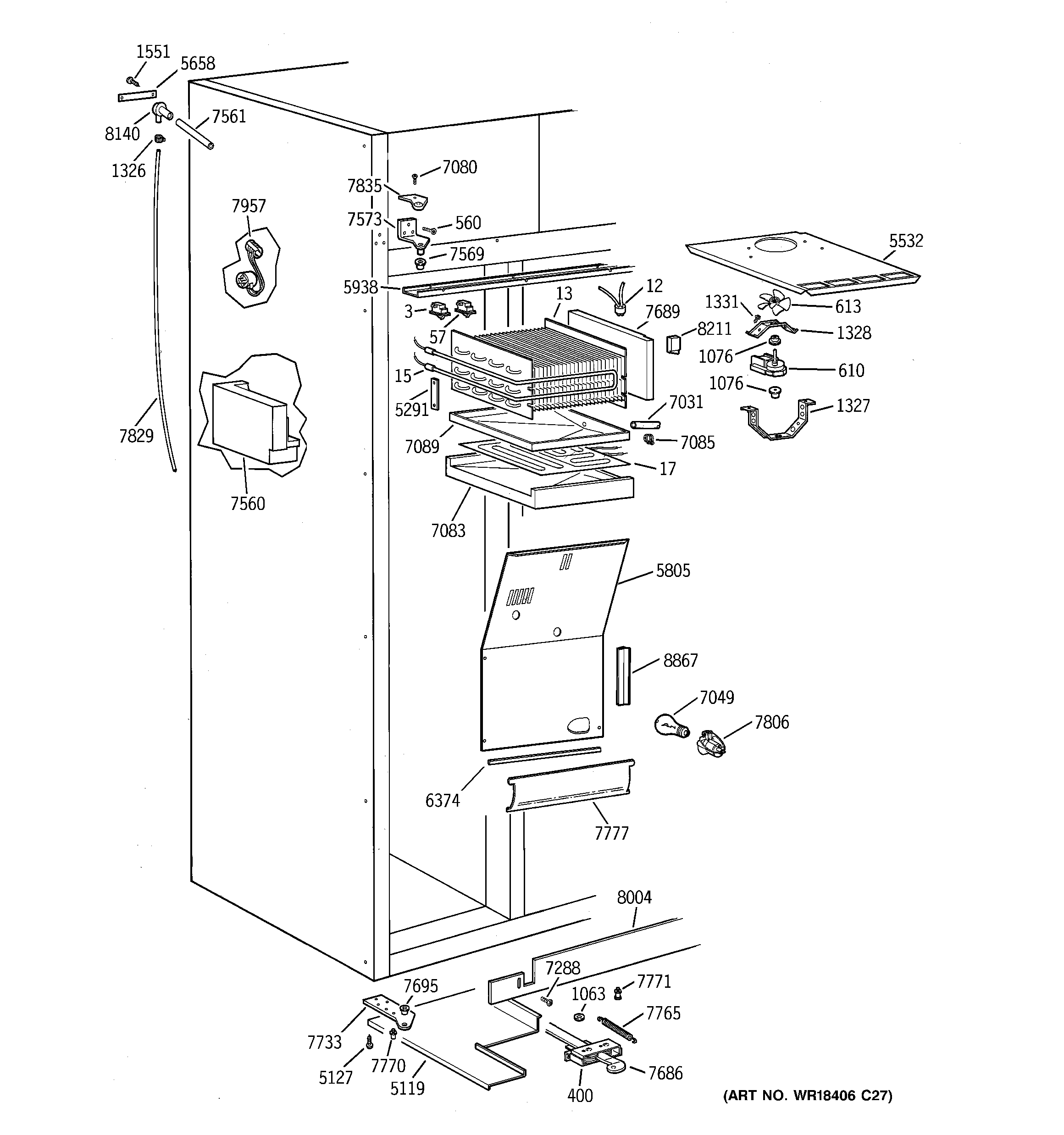 GE ZIS42NCB freezer section diagram