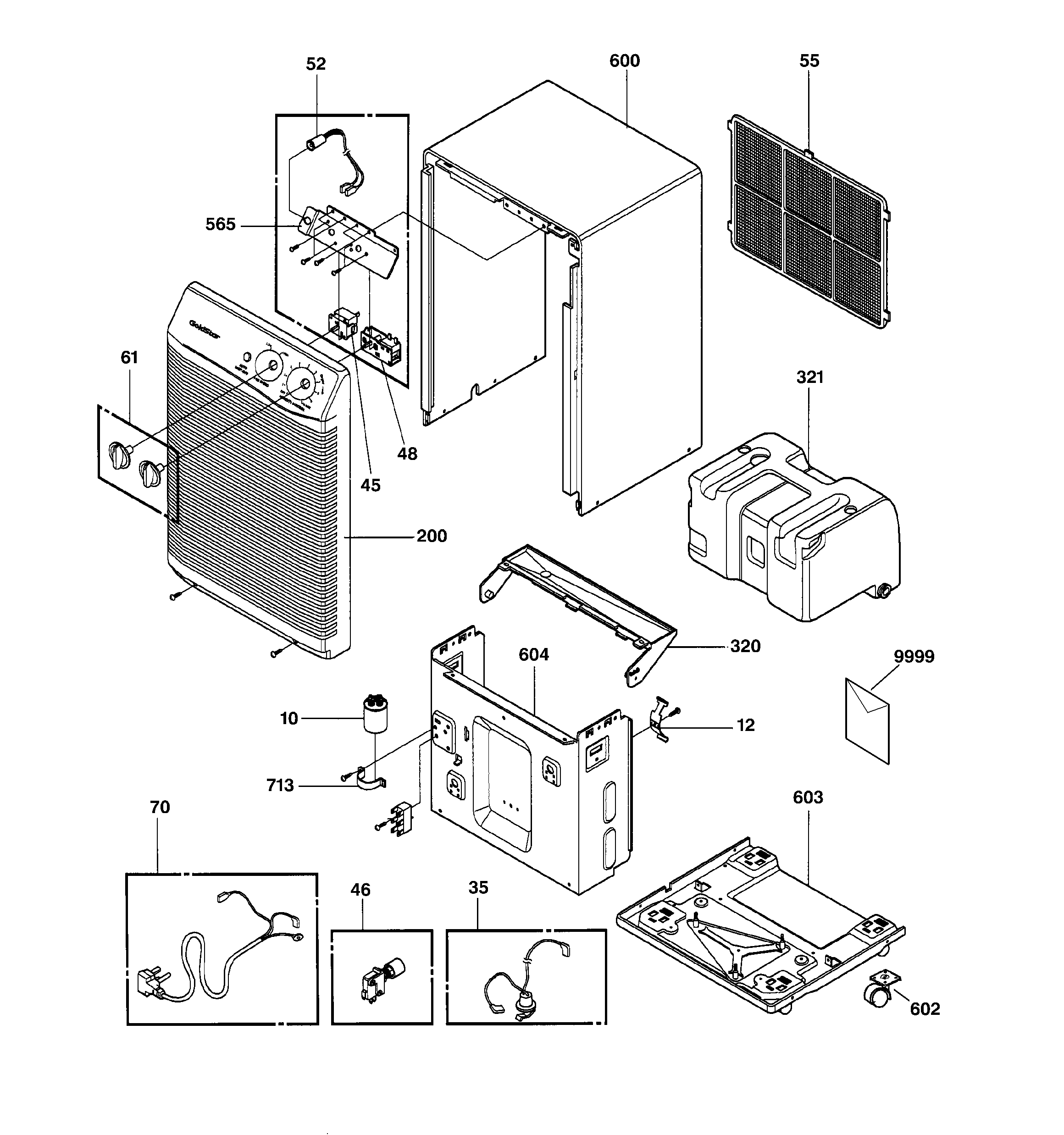GE AHG40LAG2 outer case & control parts diagram