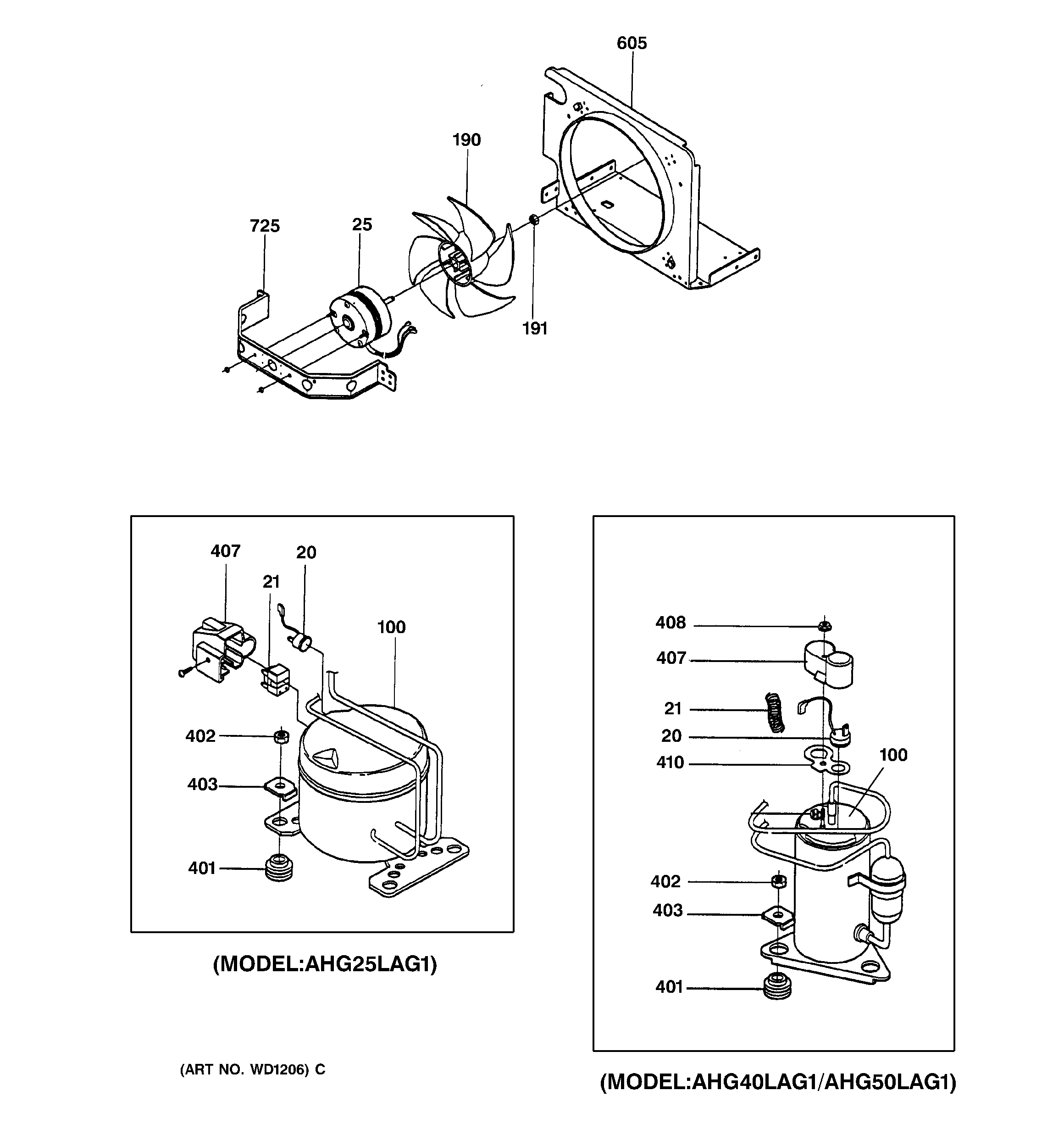GE AHG40LAG2 fan & compressor diagram