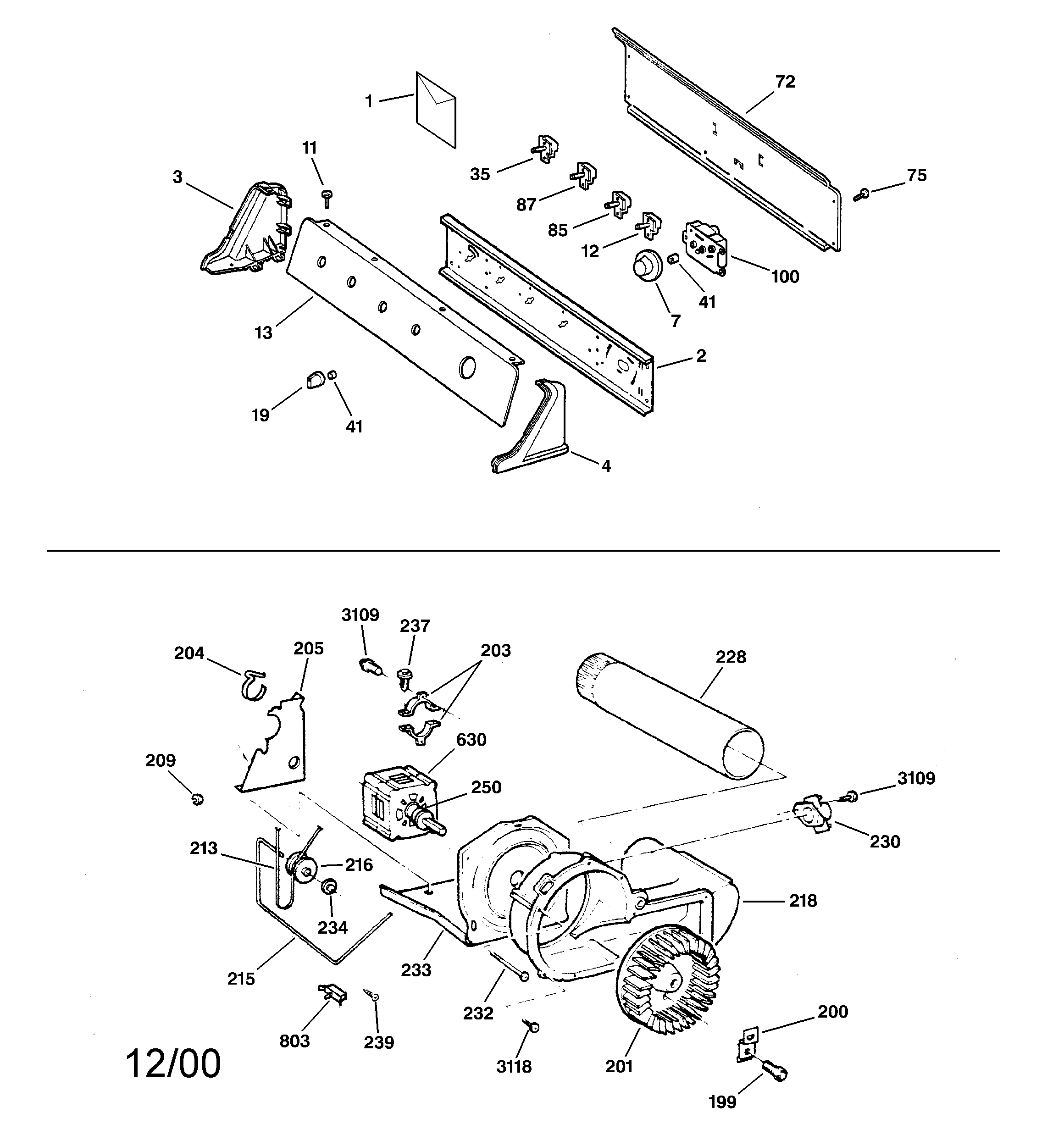 GE EGD2000A2WW backsplash, blower & drive assembly diagram