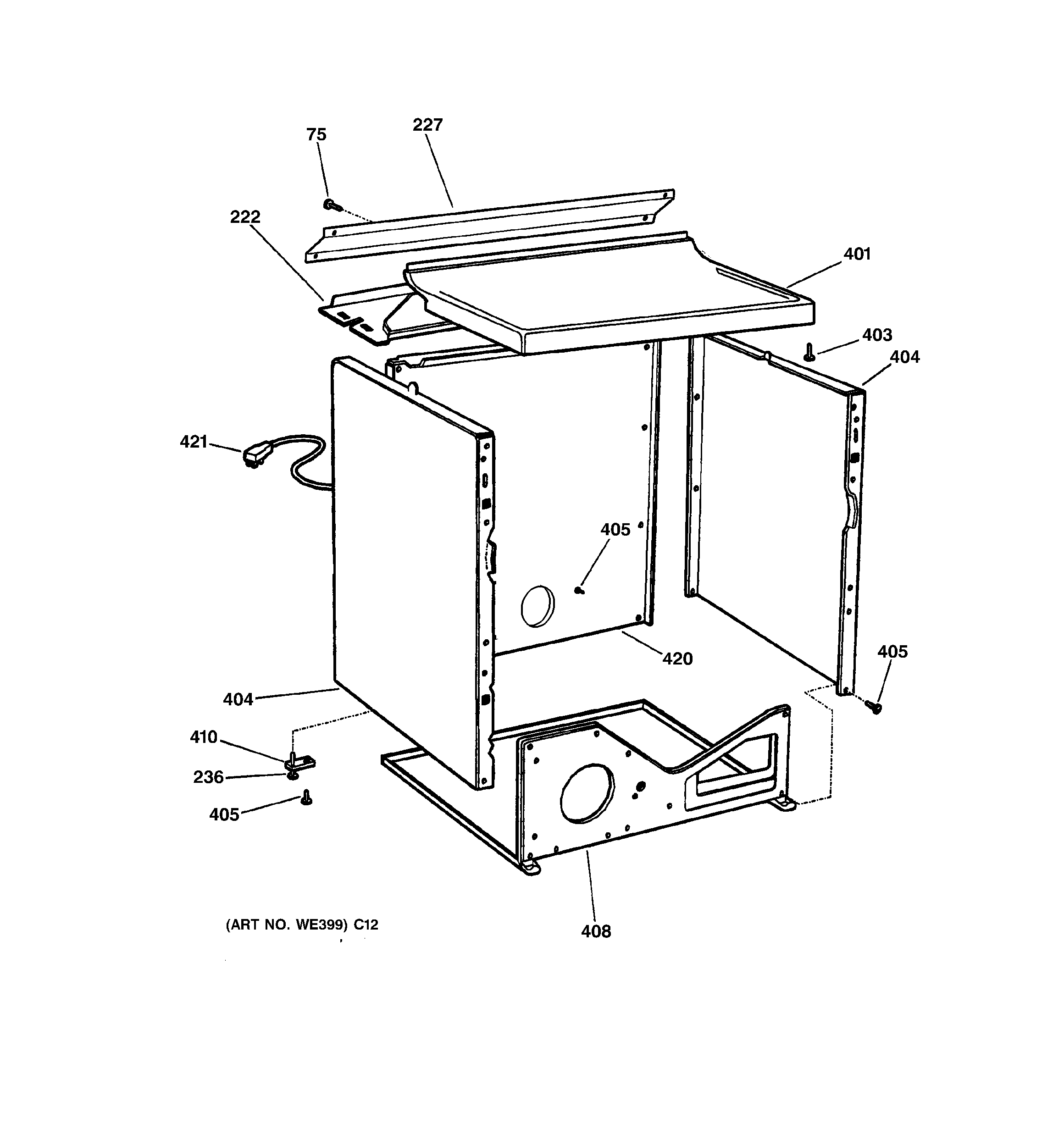 GE DPXR483GA1AA cabinet diagram