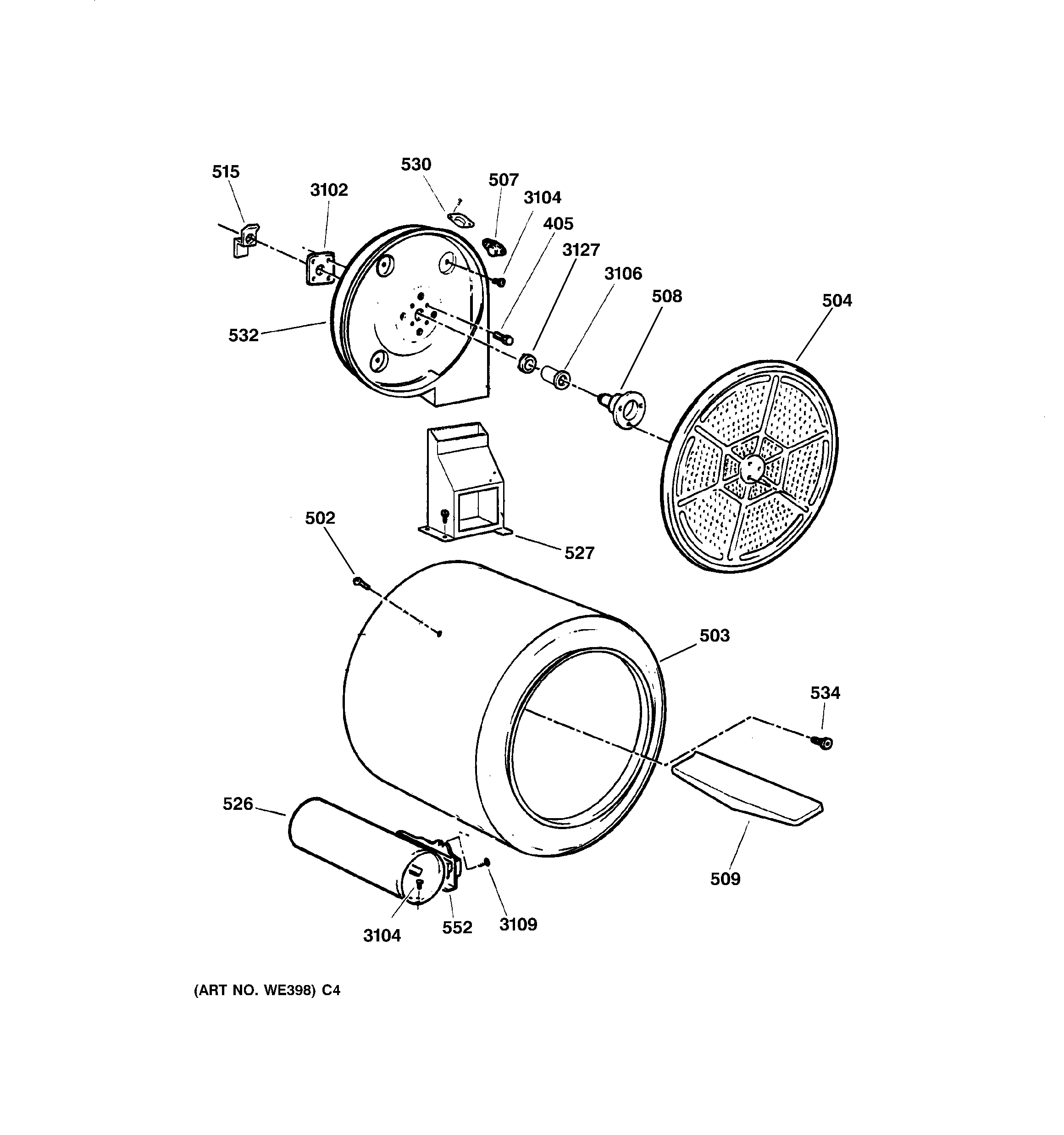 GE DPXR483GA1AA drum diagram