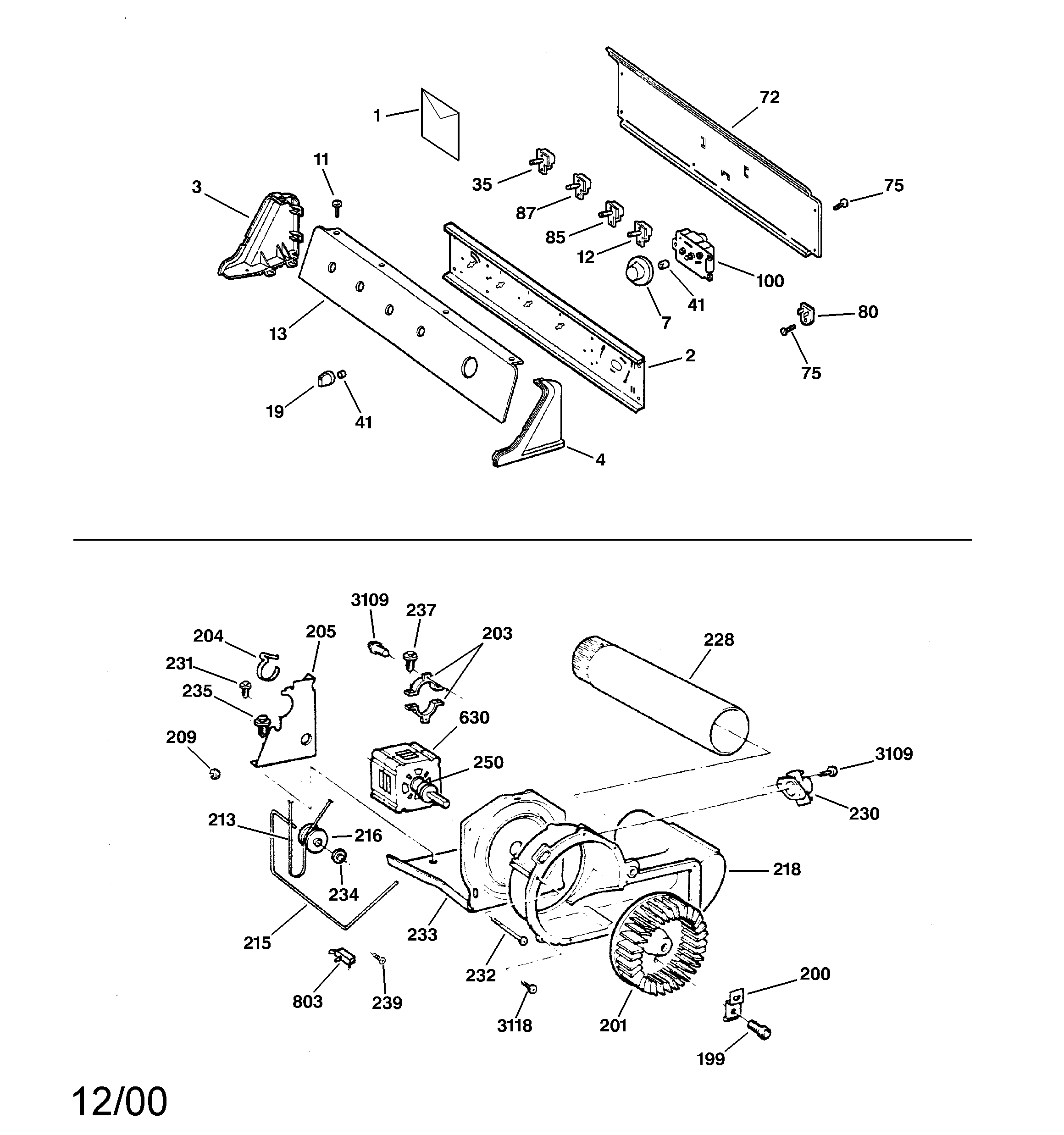 GE DPSR483EA0AA backsplash, blower & motor diagram