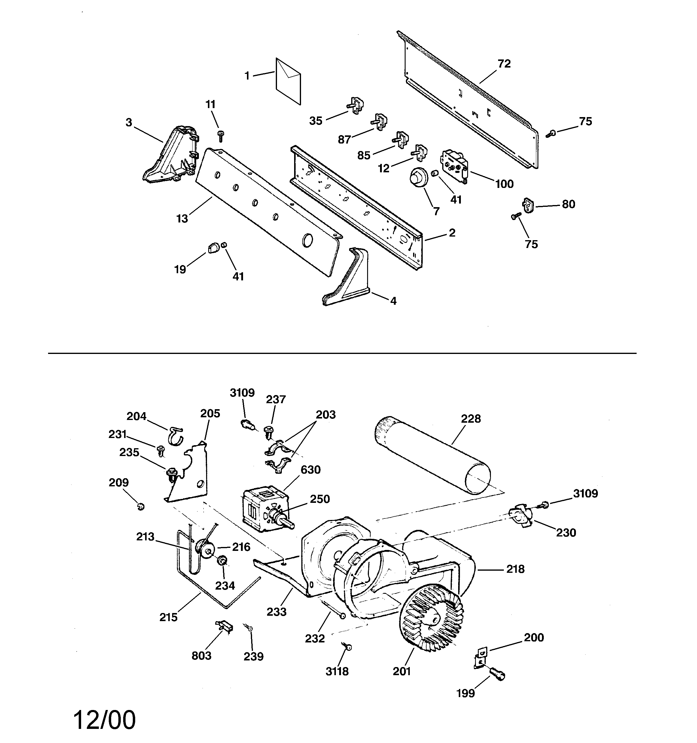 GE DWSR483EA1WW backsplash, blower & motor diagram