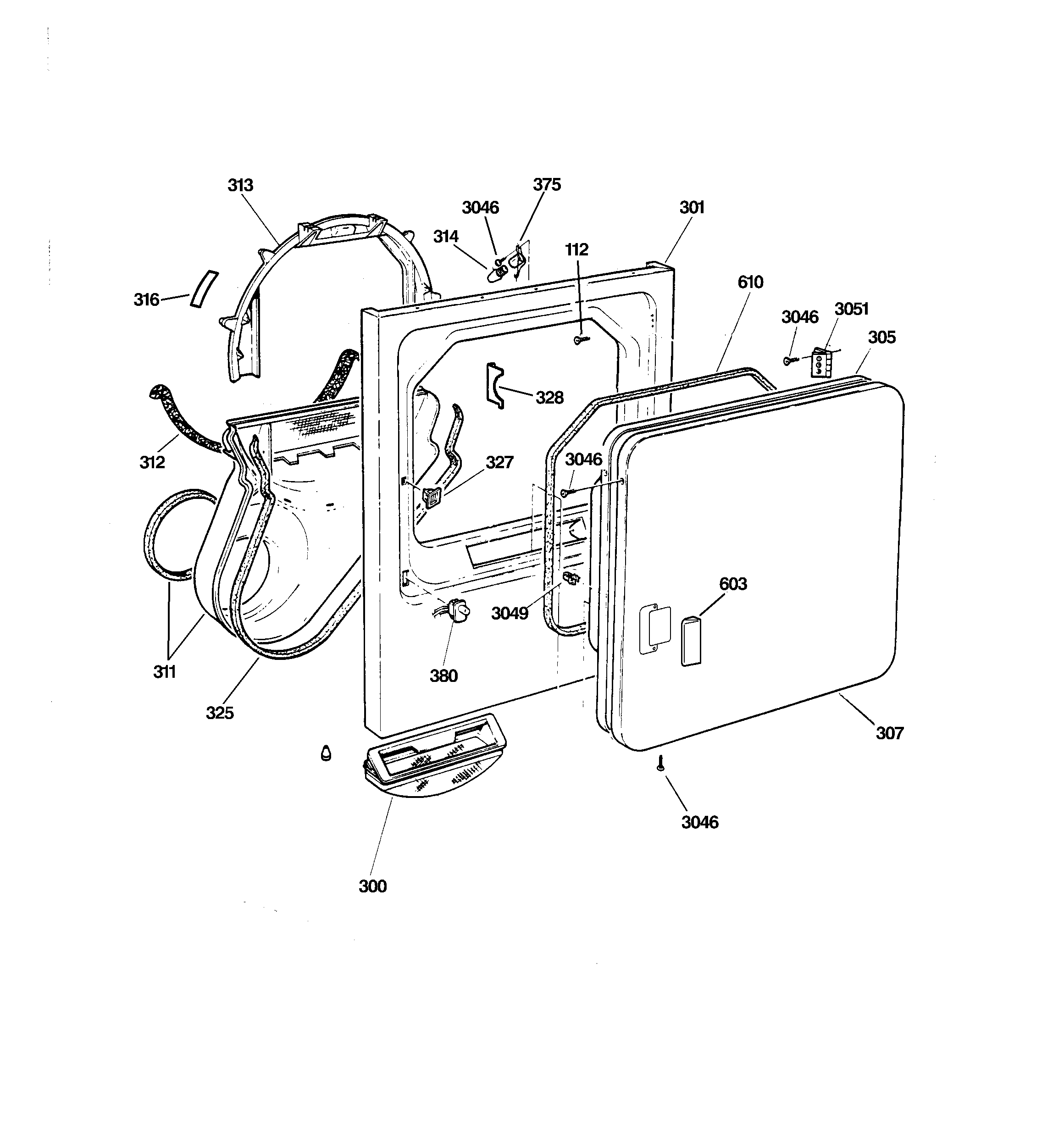 GE DWSR483EA1WW front panel & door diagram