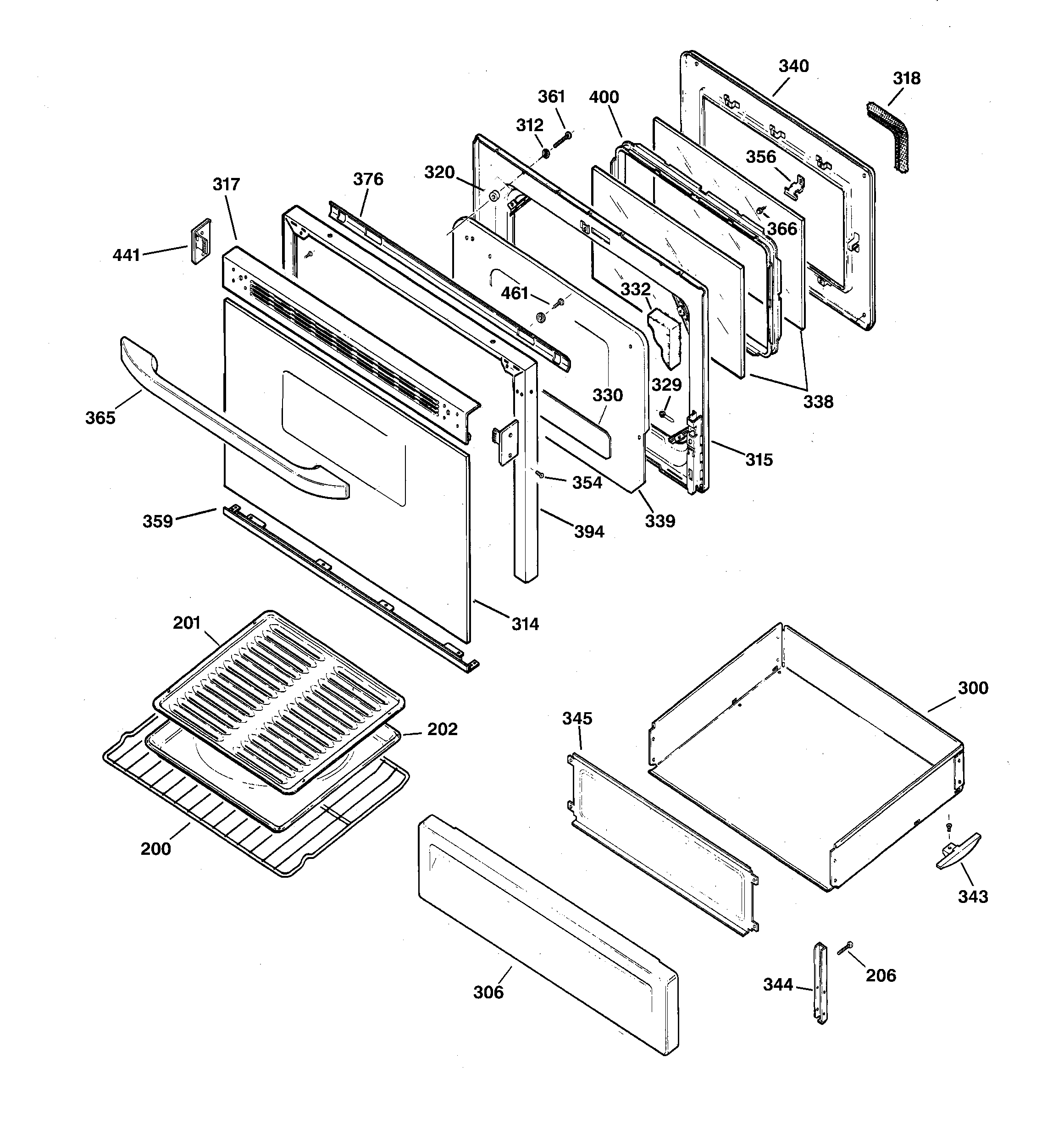 GE JGBP35CEA1CC door & drawer parts diagram