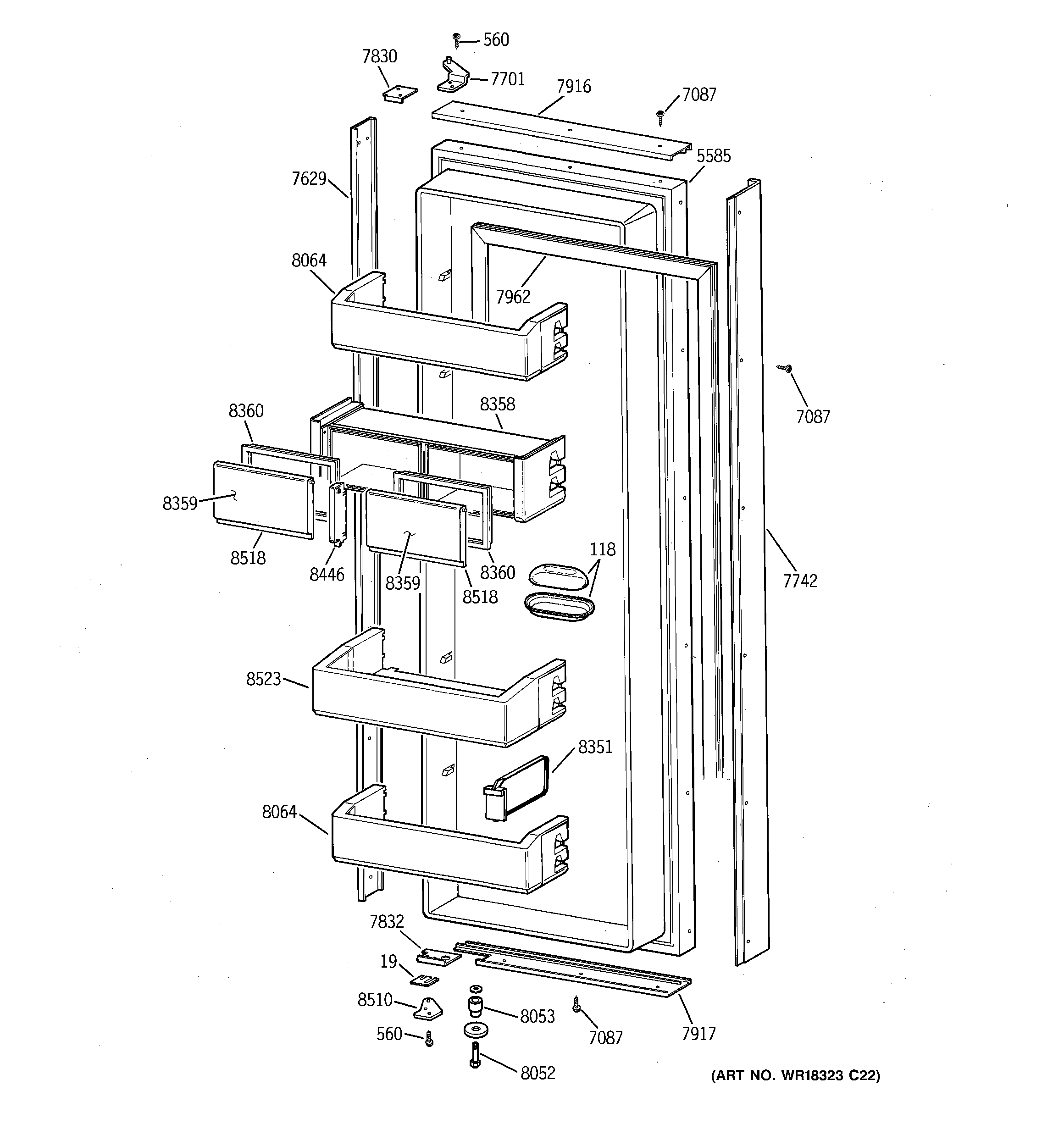 GE ZIS48NCB fresh food door diagram