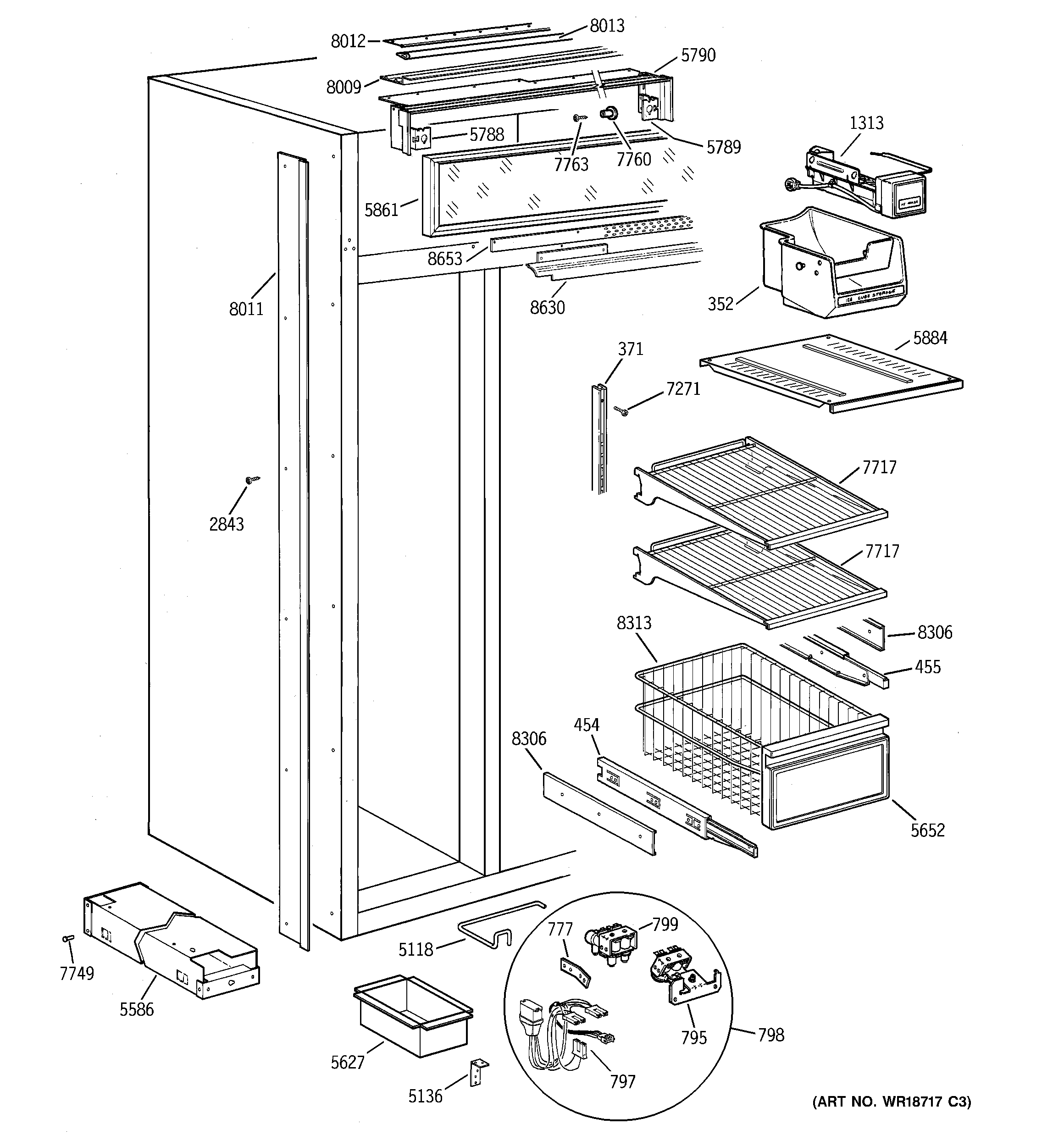 GE ZIS48NCB freezer section diagram