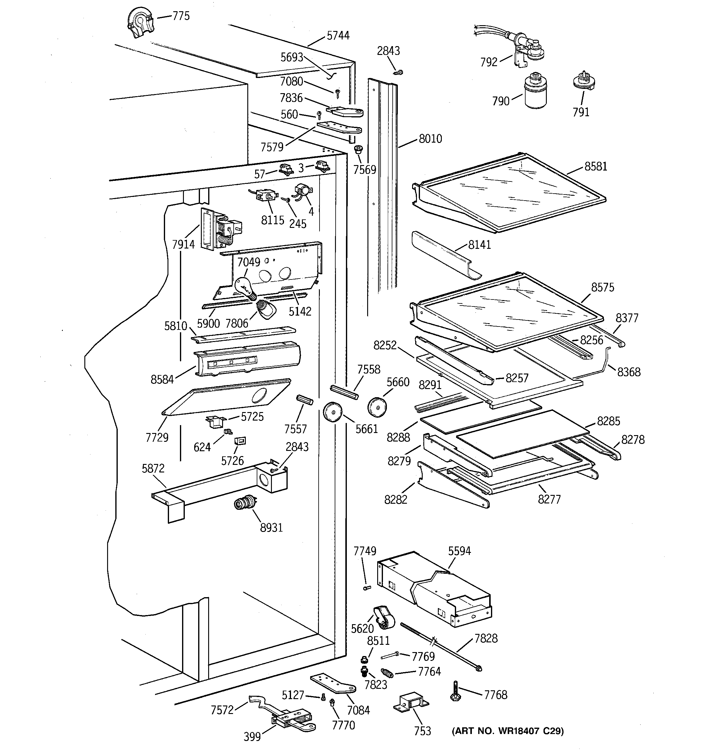GE ZIS48NCB fresh food section diagram