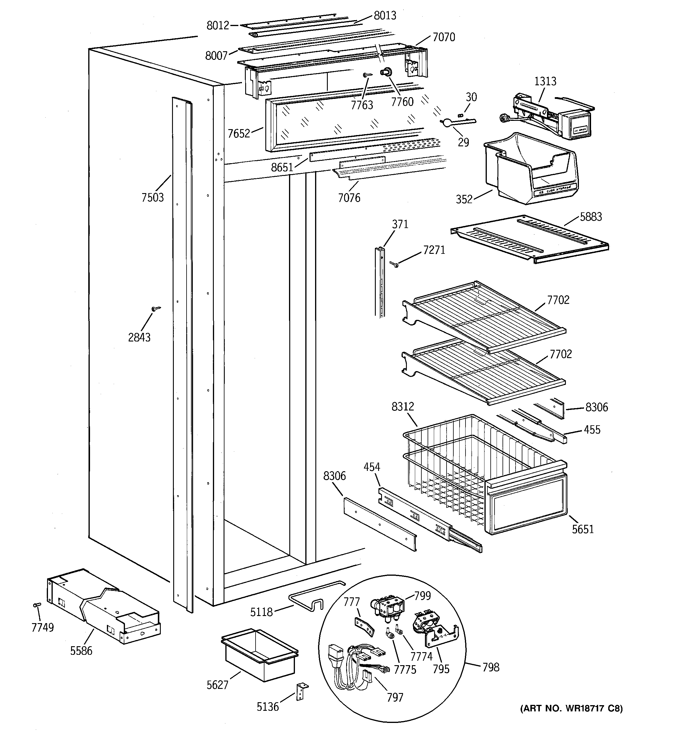 GE ZISS36NCBSS freezer section diagram