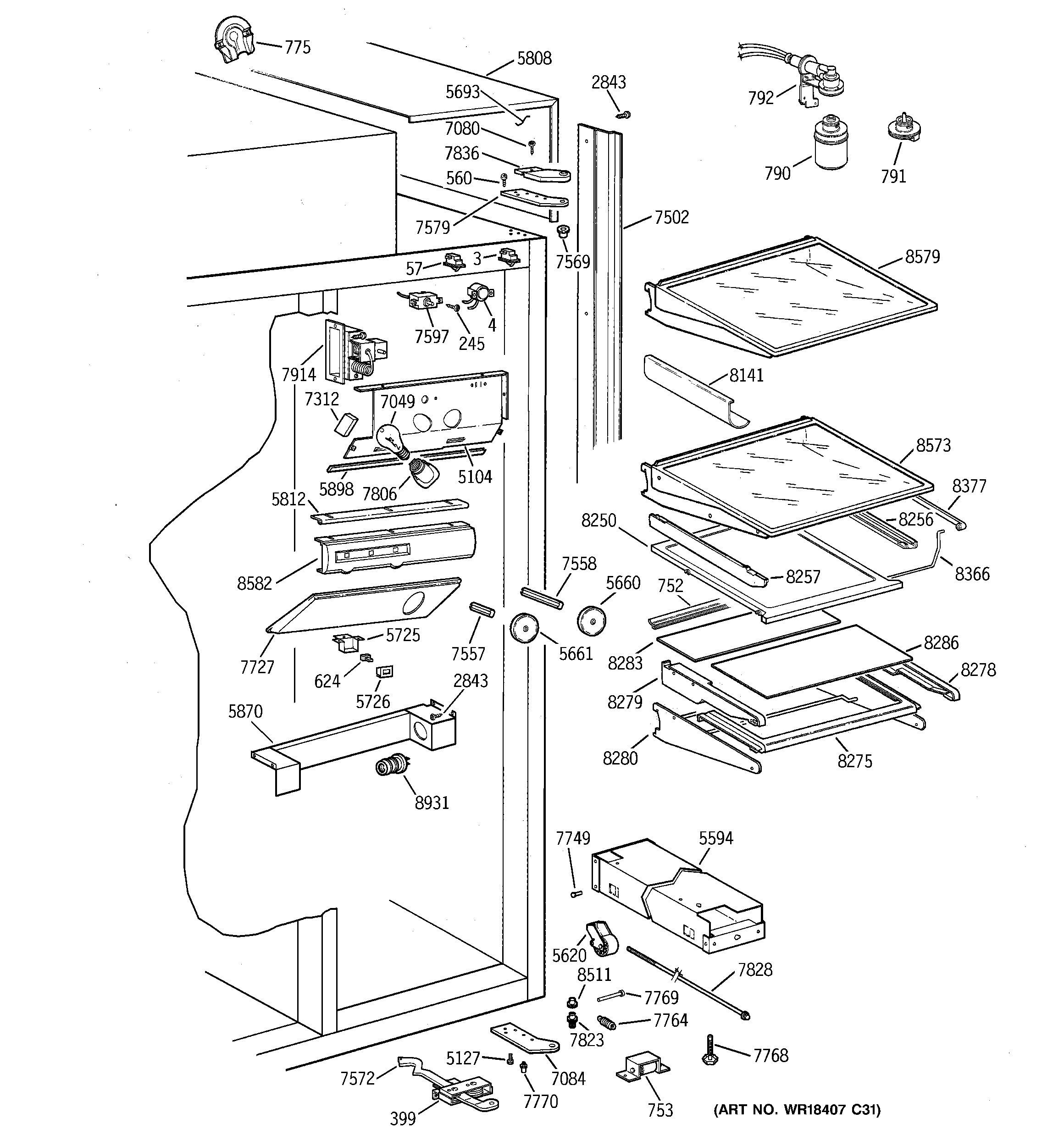 GE ZISS36NCBSS fresh food section diagram