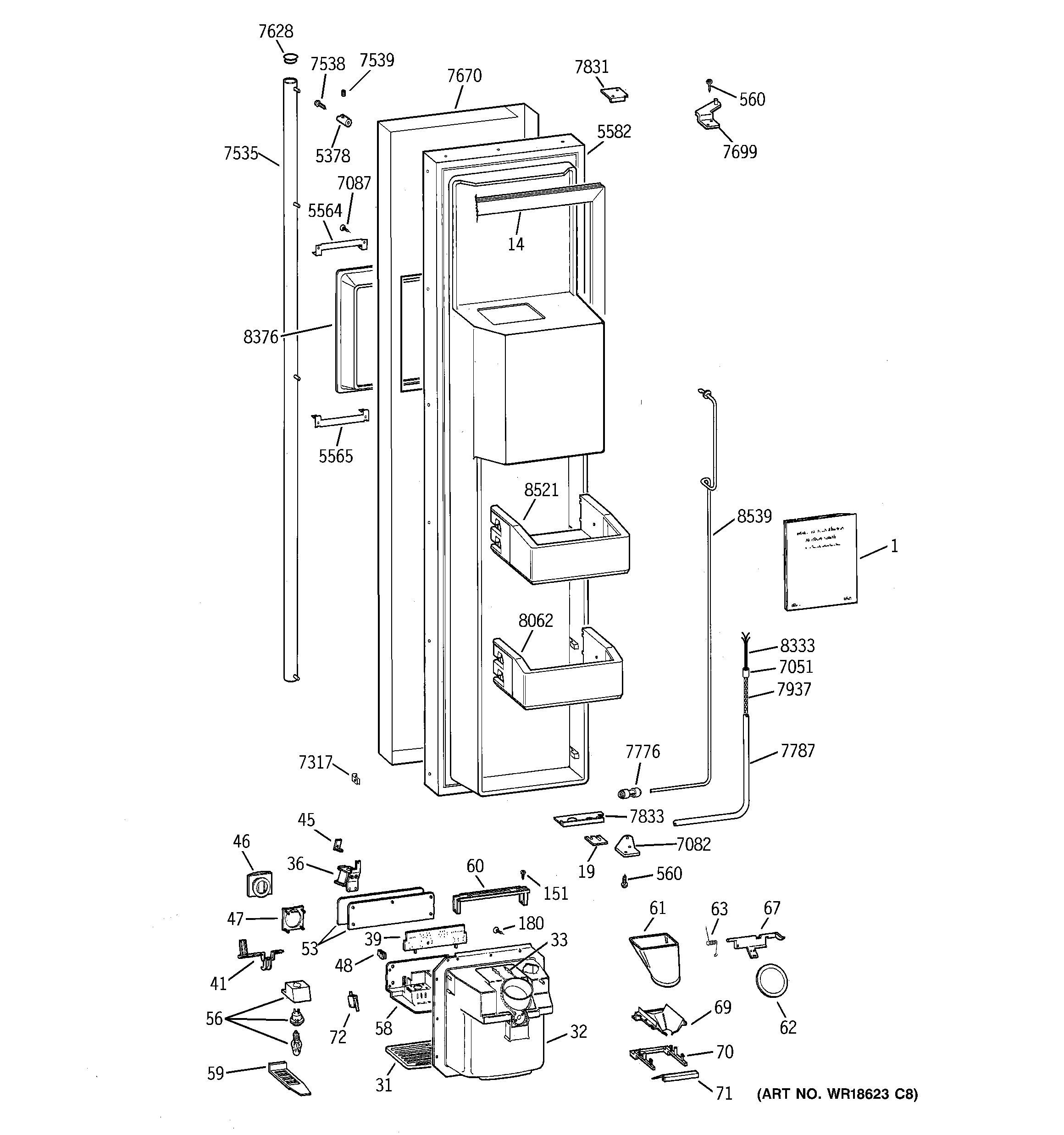 GE ZISS48DCBSS freezer door diagram