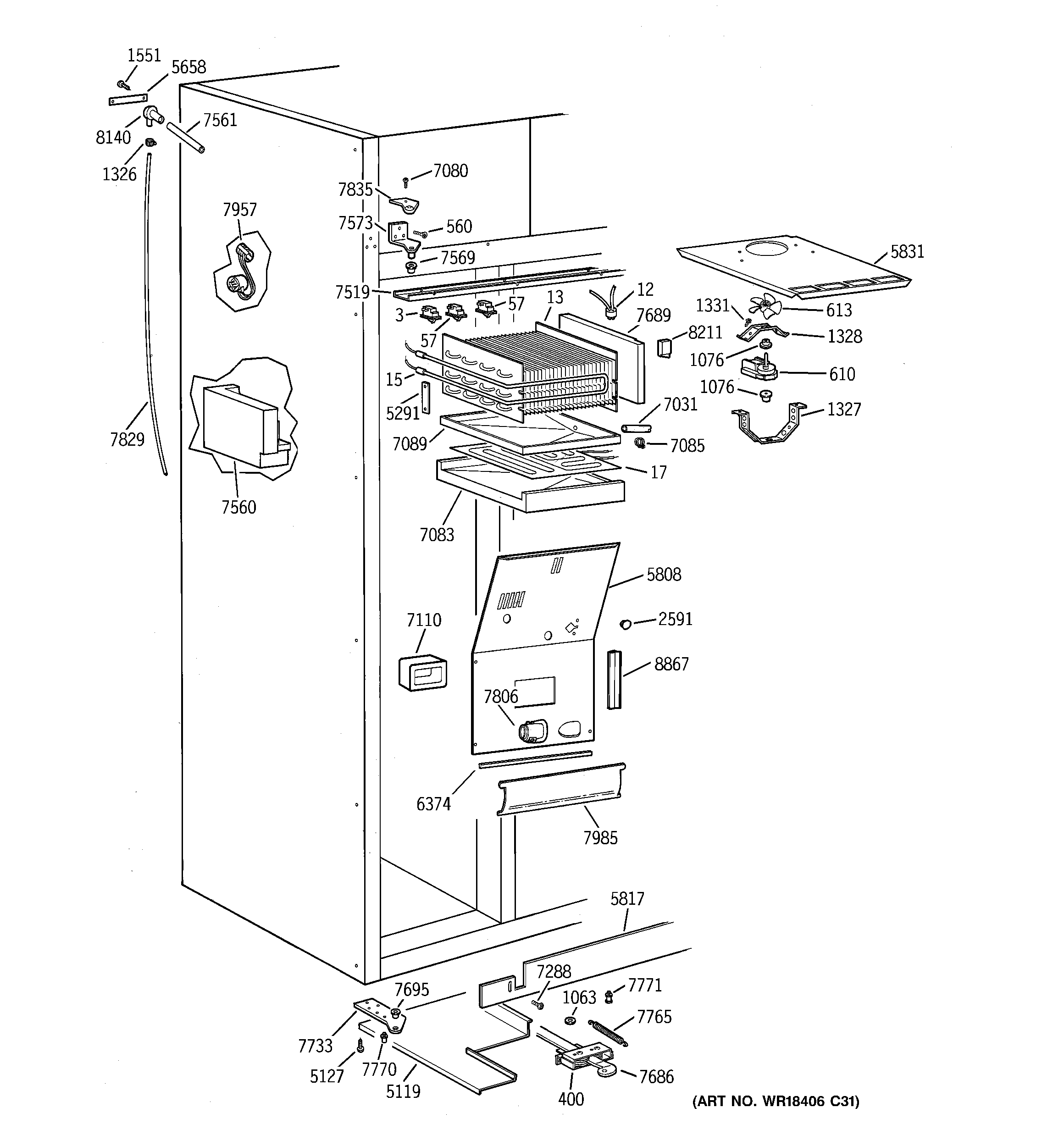 GE ZISS48DCBSS freezer section diagram