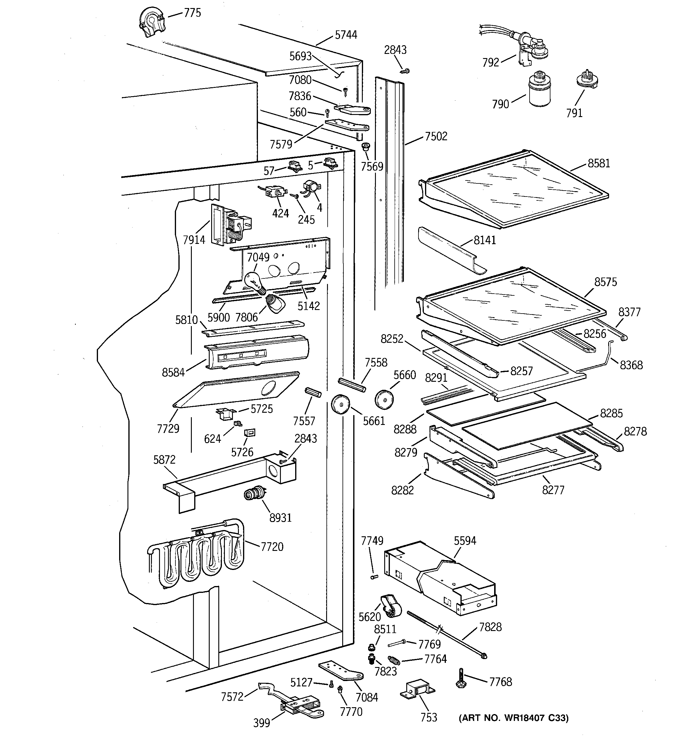 GE ZISS48DCBSS fresh food section diagram