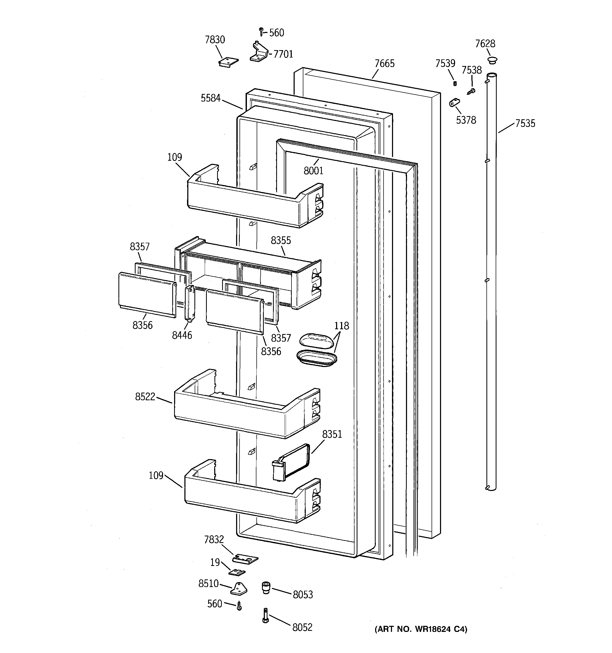 GE ZISS42NCBSS fresh food door diagram