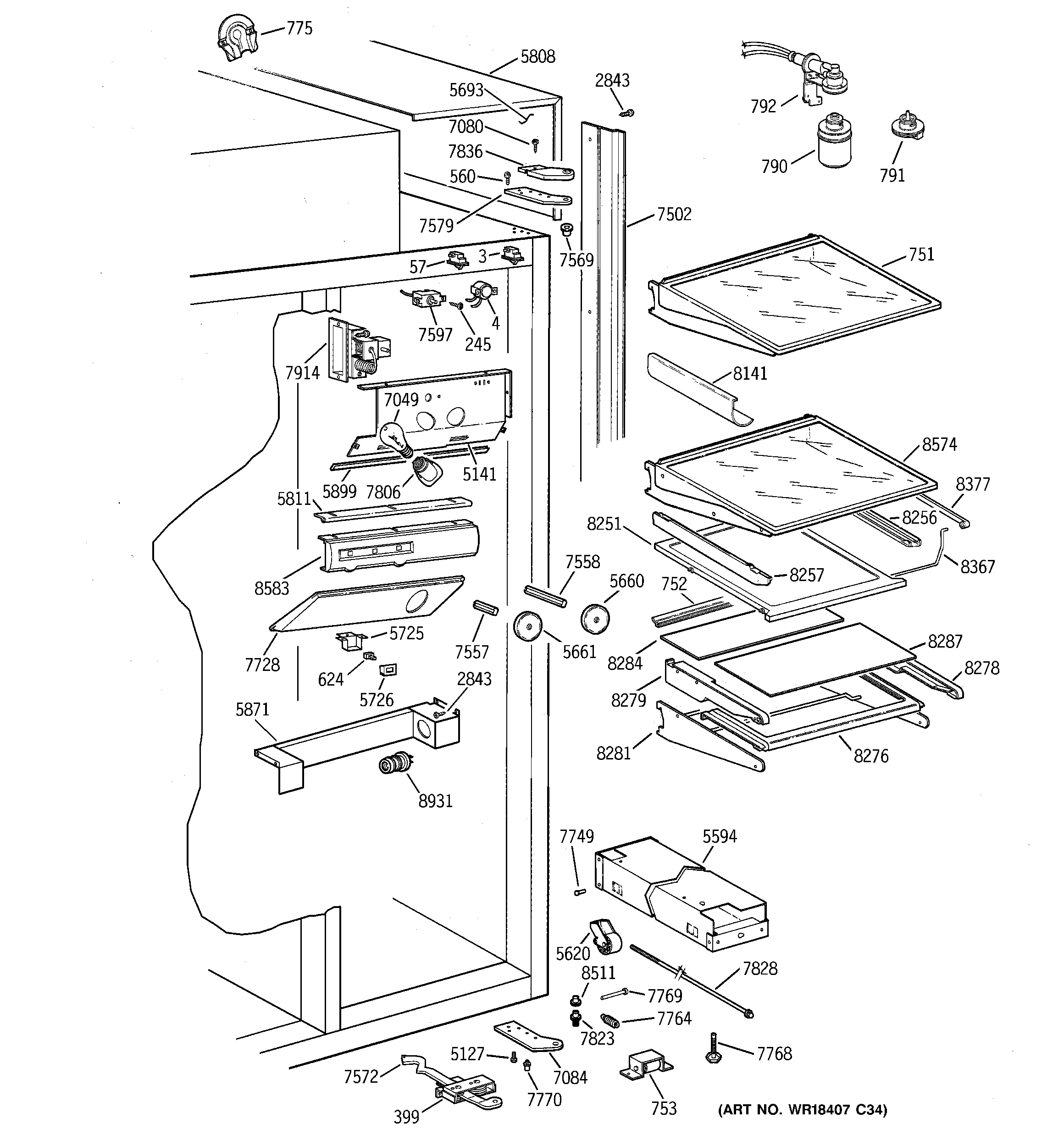 GE ZISS42NCBSS fresh food section diagram