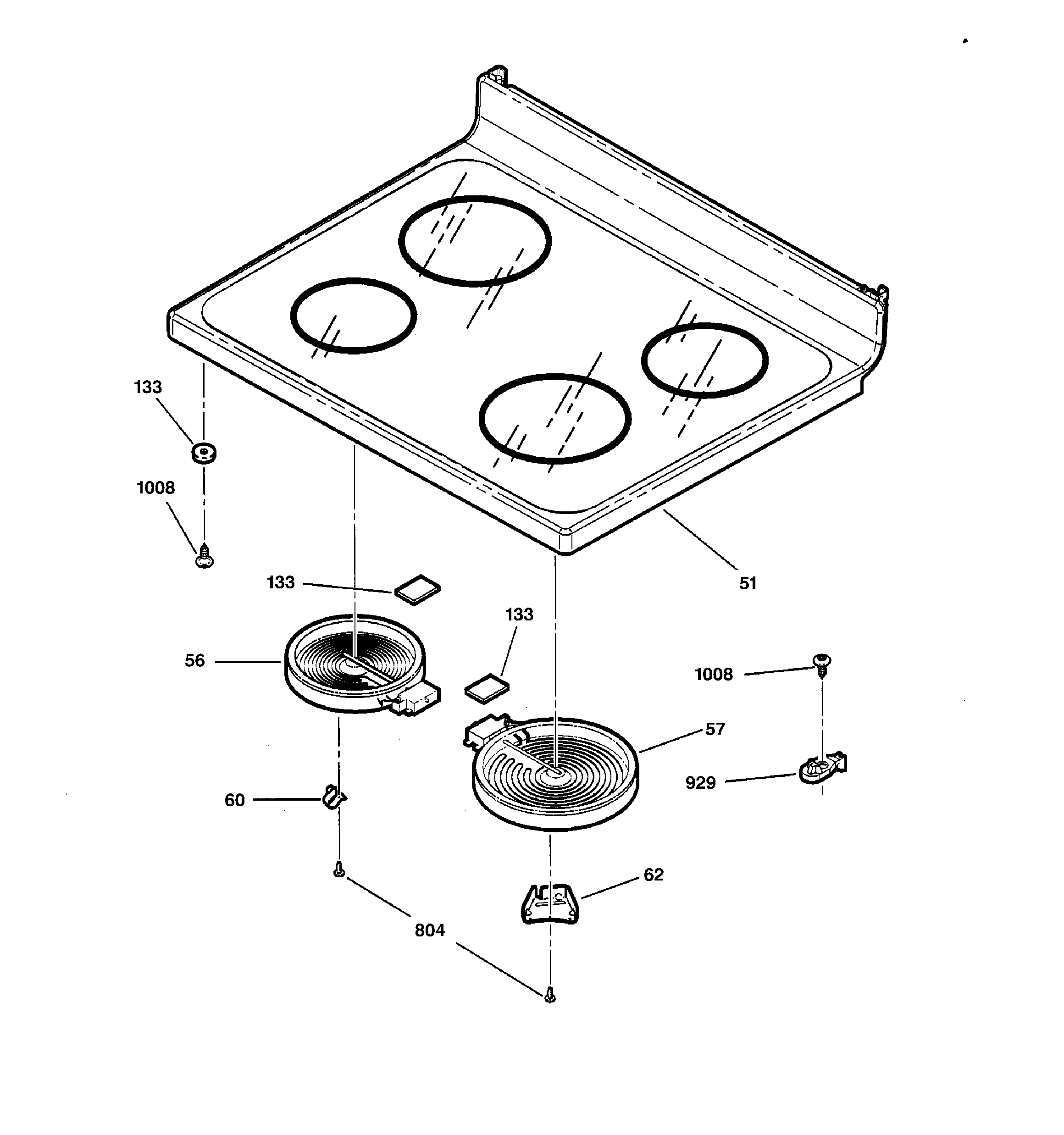 GE JBP64WB4WW cooktop diagram