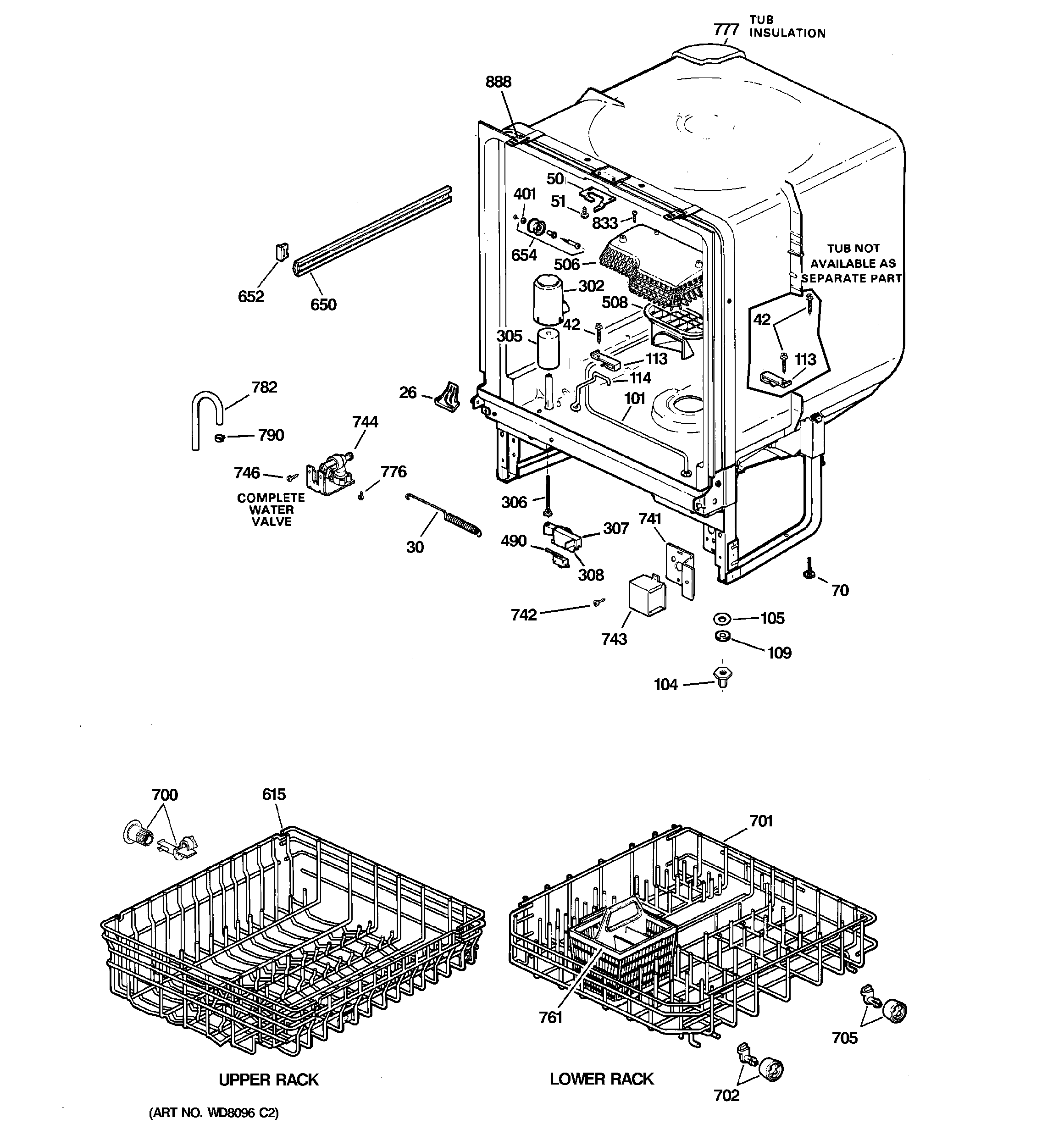 GE GSD1900G00WH body parts diagram